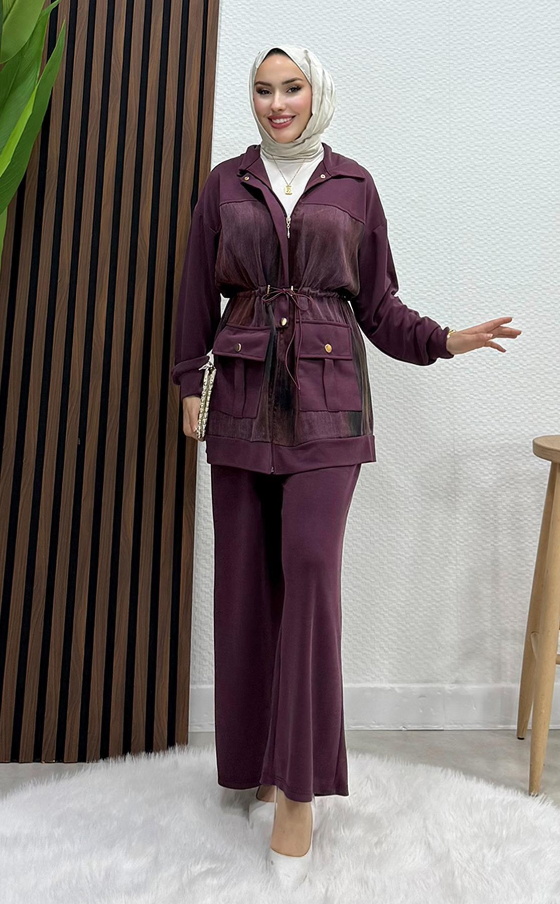 Sarah Fermuarlı Takım Mürdüm