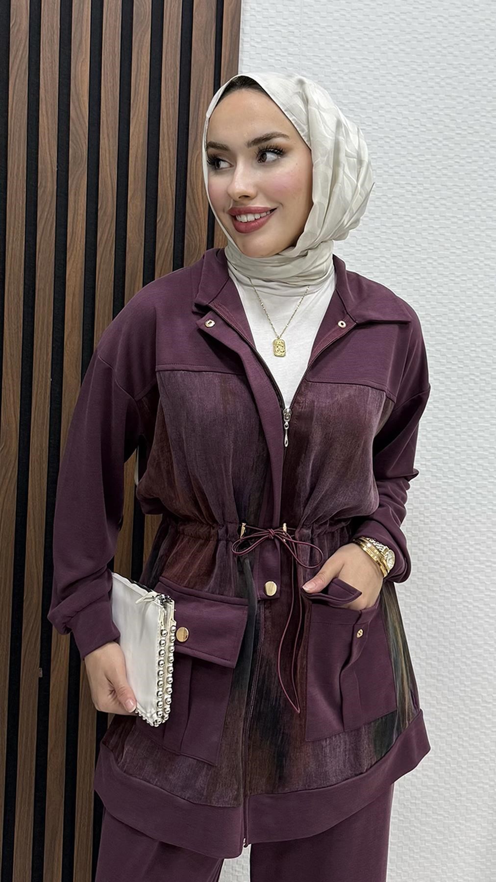 Sarah Fermuarlı Takım Mürdüm
