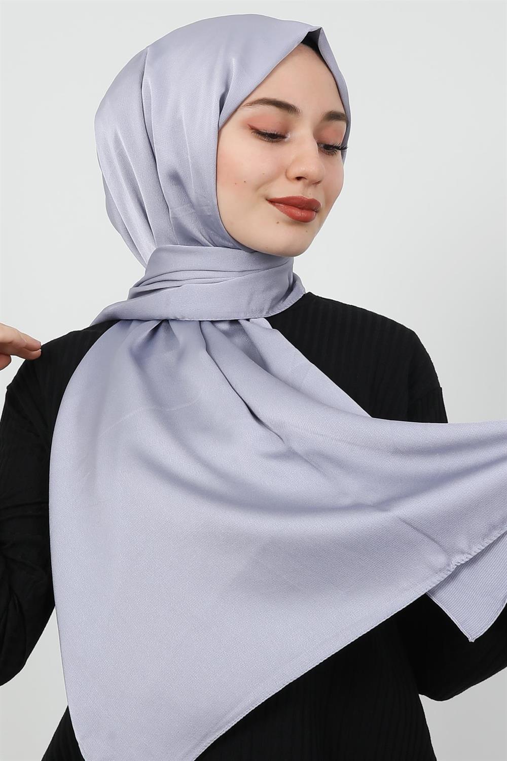 Saten İpek Şal Açık Gri