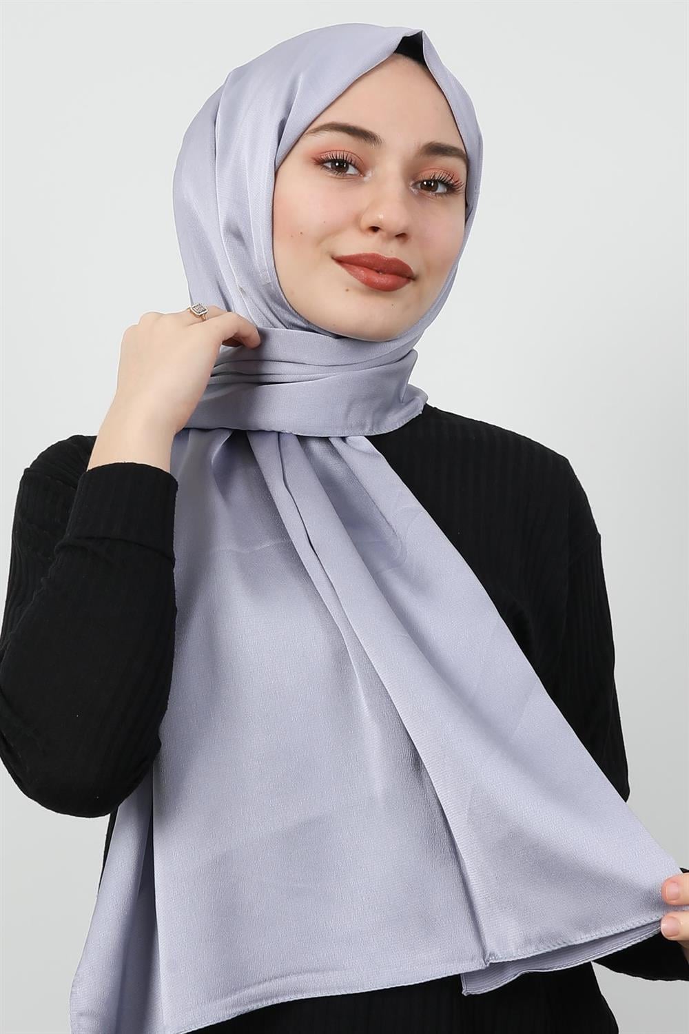 Saten İpek Şal Açık Gri
