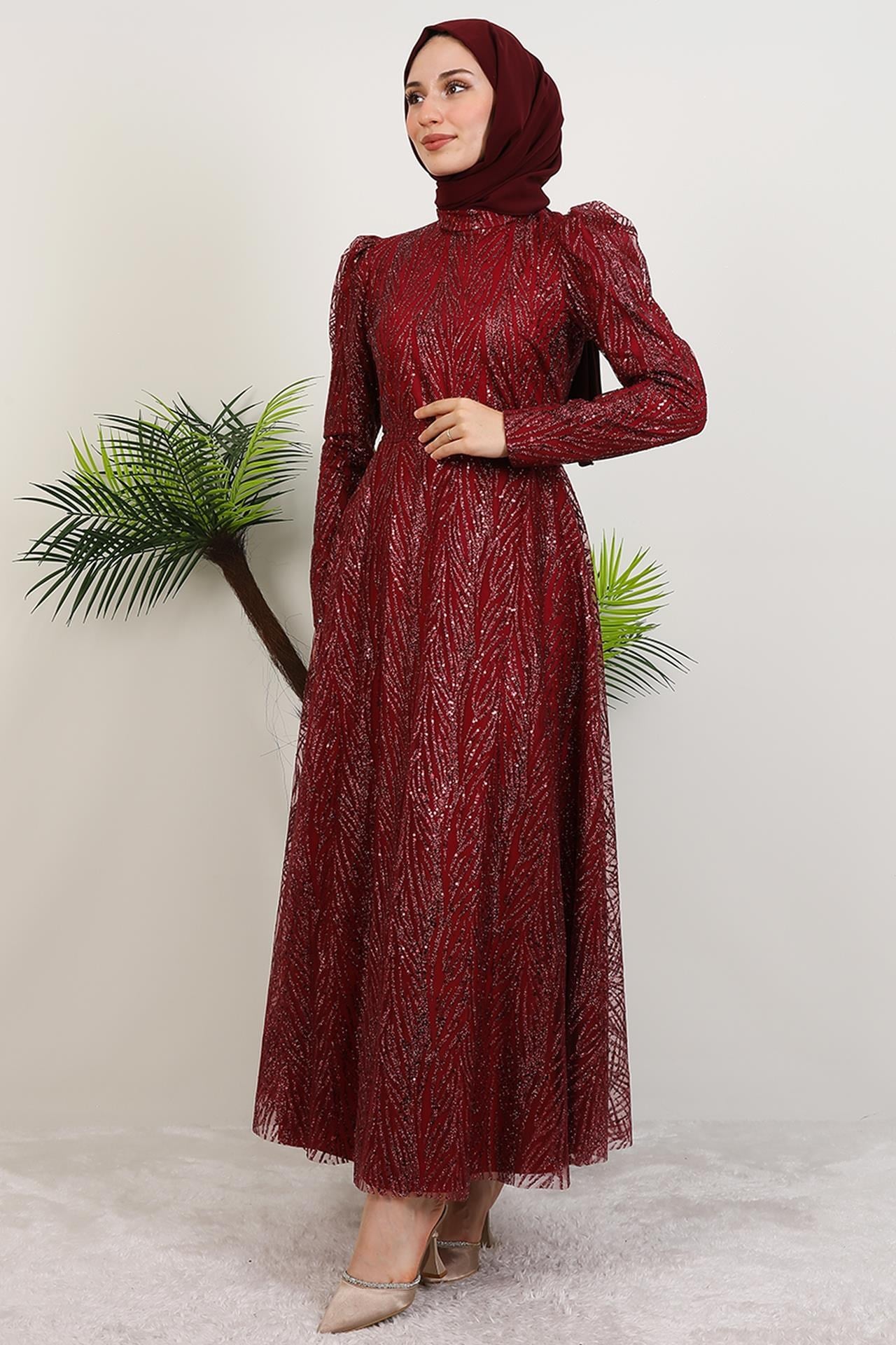 Selma Simli Abiye Bordo
