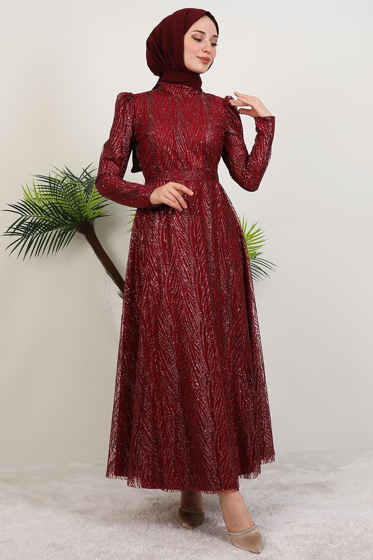 Selma Simli Abiye Bordo