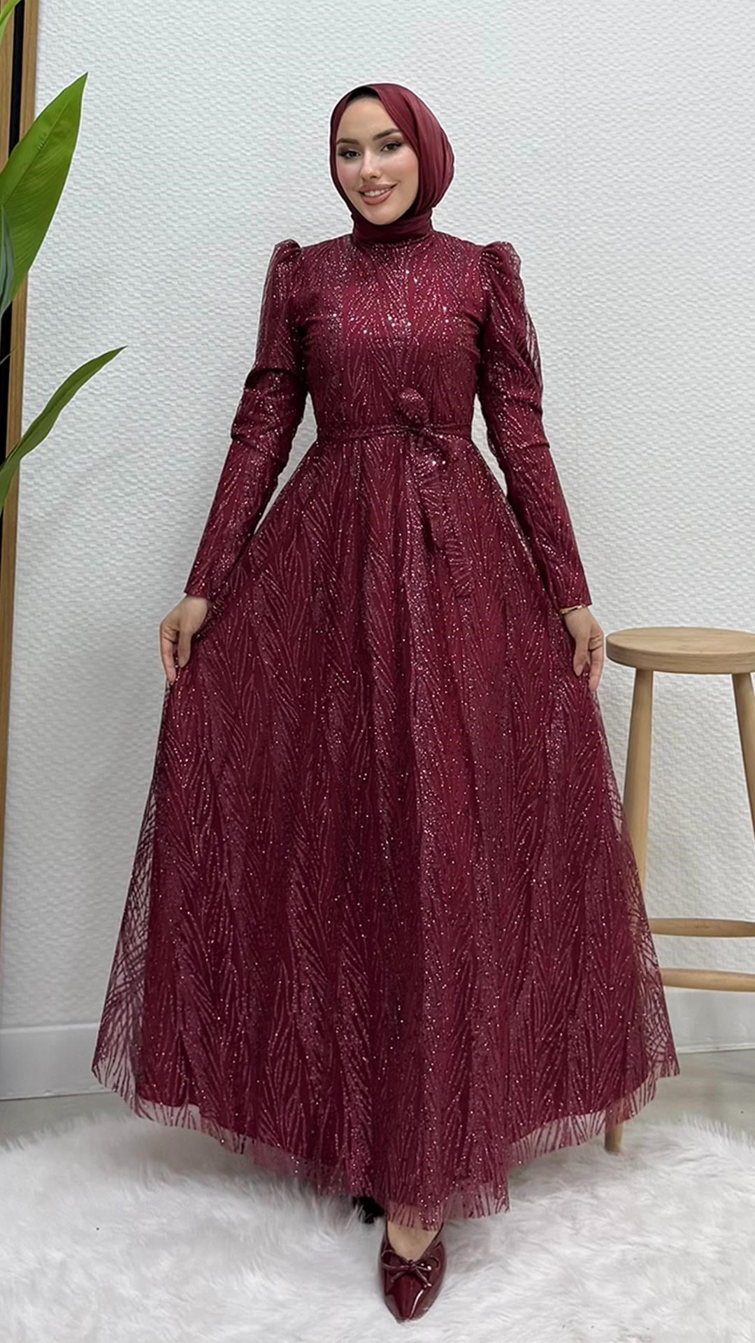 Selma Simli Abiye Bordo
