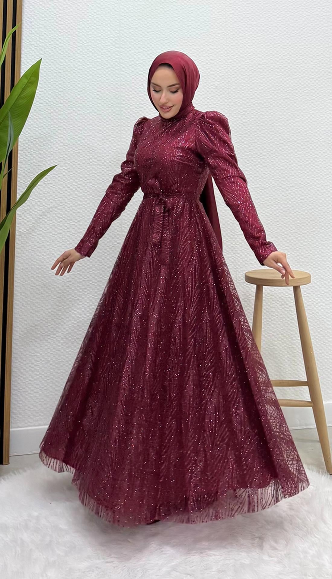 Selma Simli Abiye Bordo