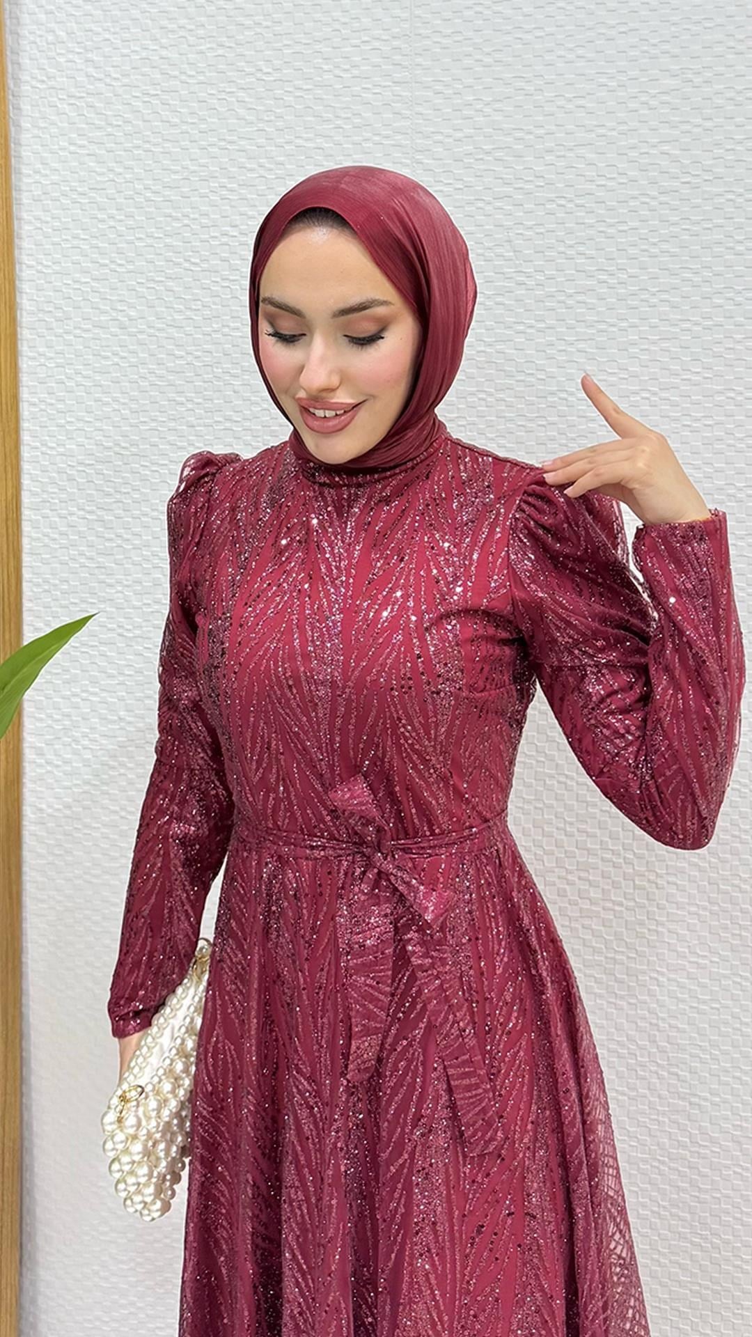 Selma Simli Abiye Bordo