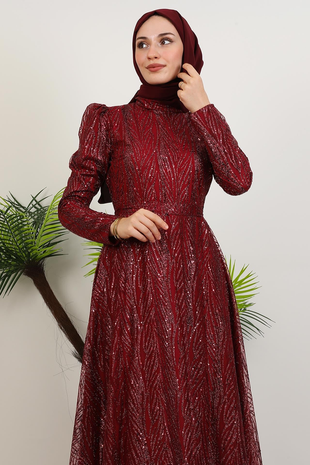 Selma Simli Abiye Bordo