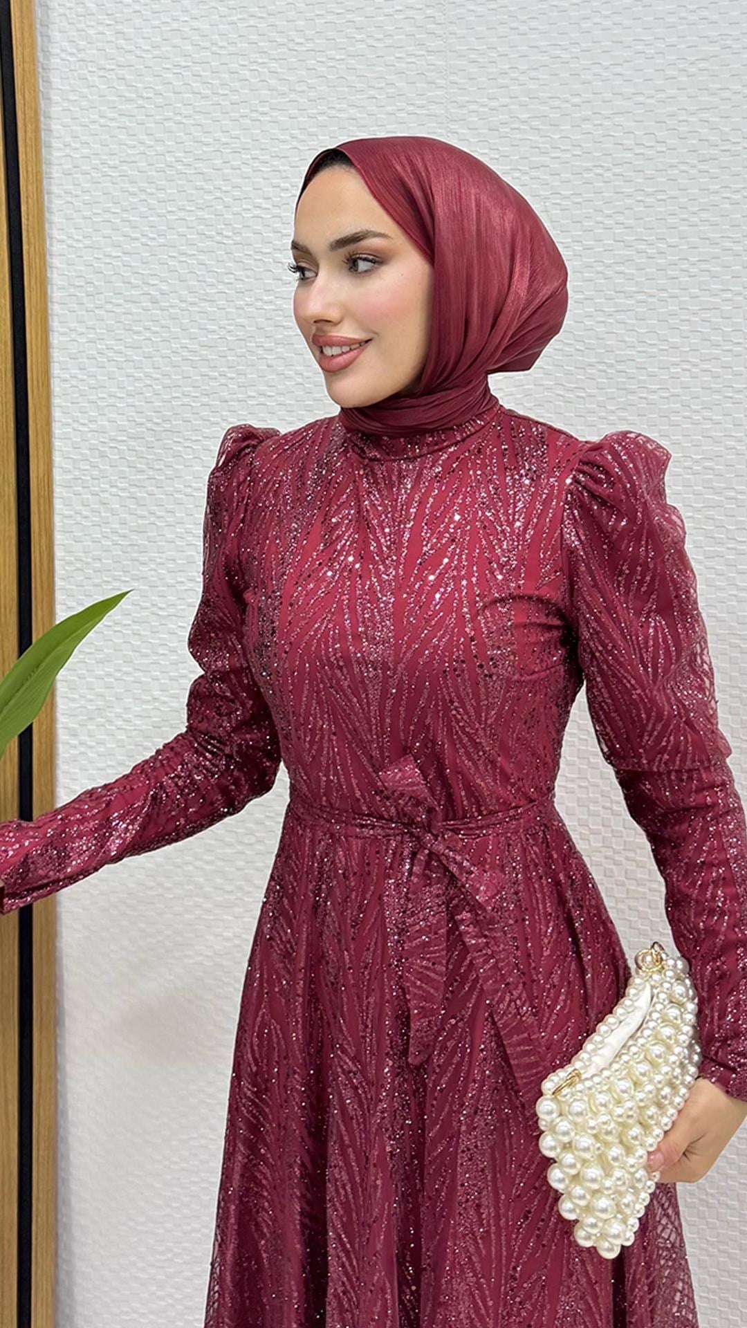 Selma Simli Abiye Bordo