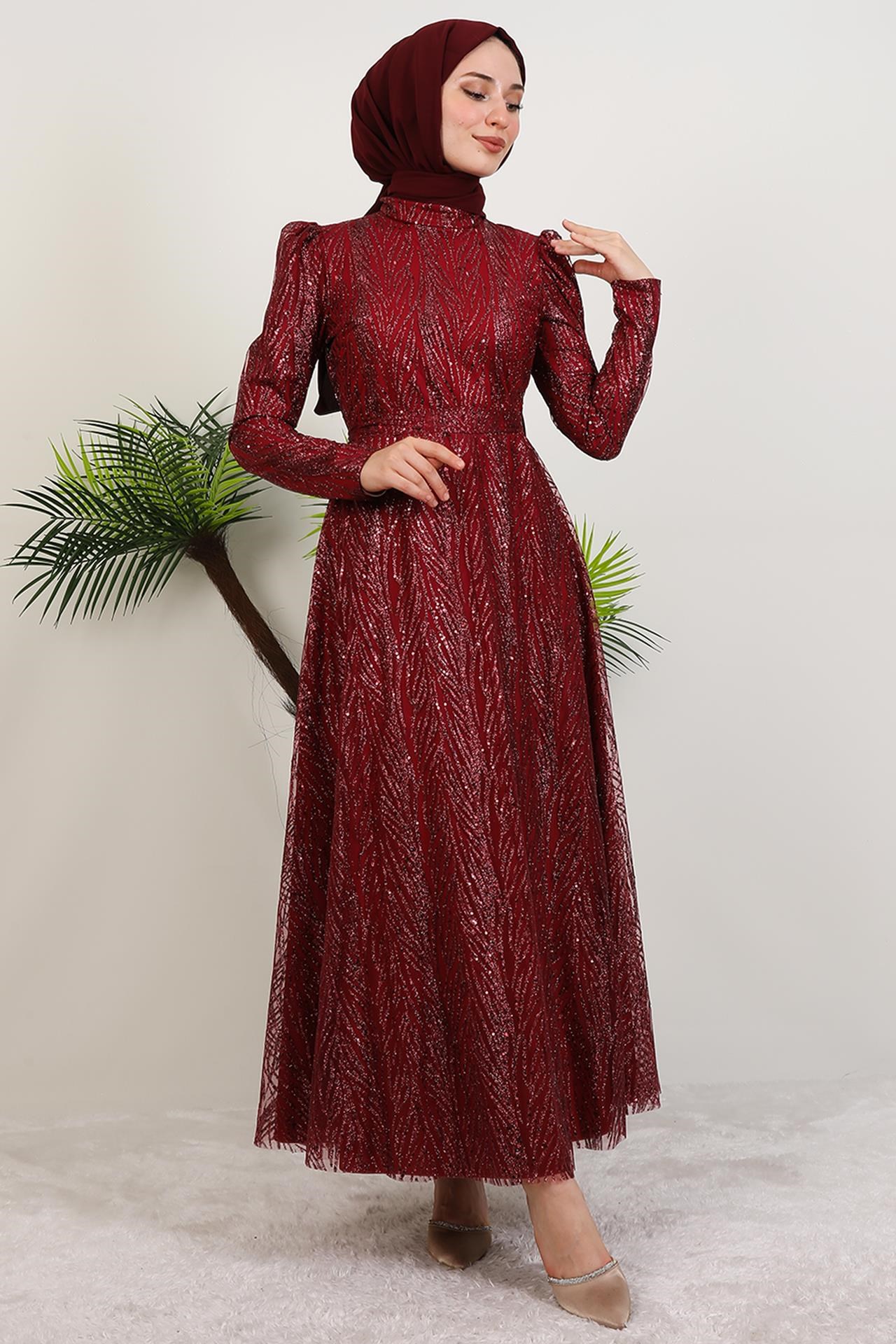 Selma Simli Abiye Bordo