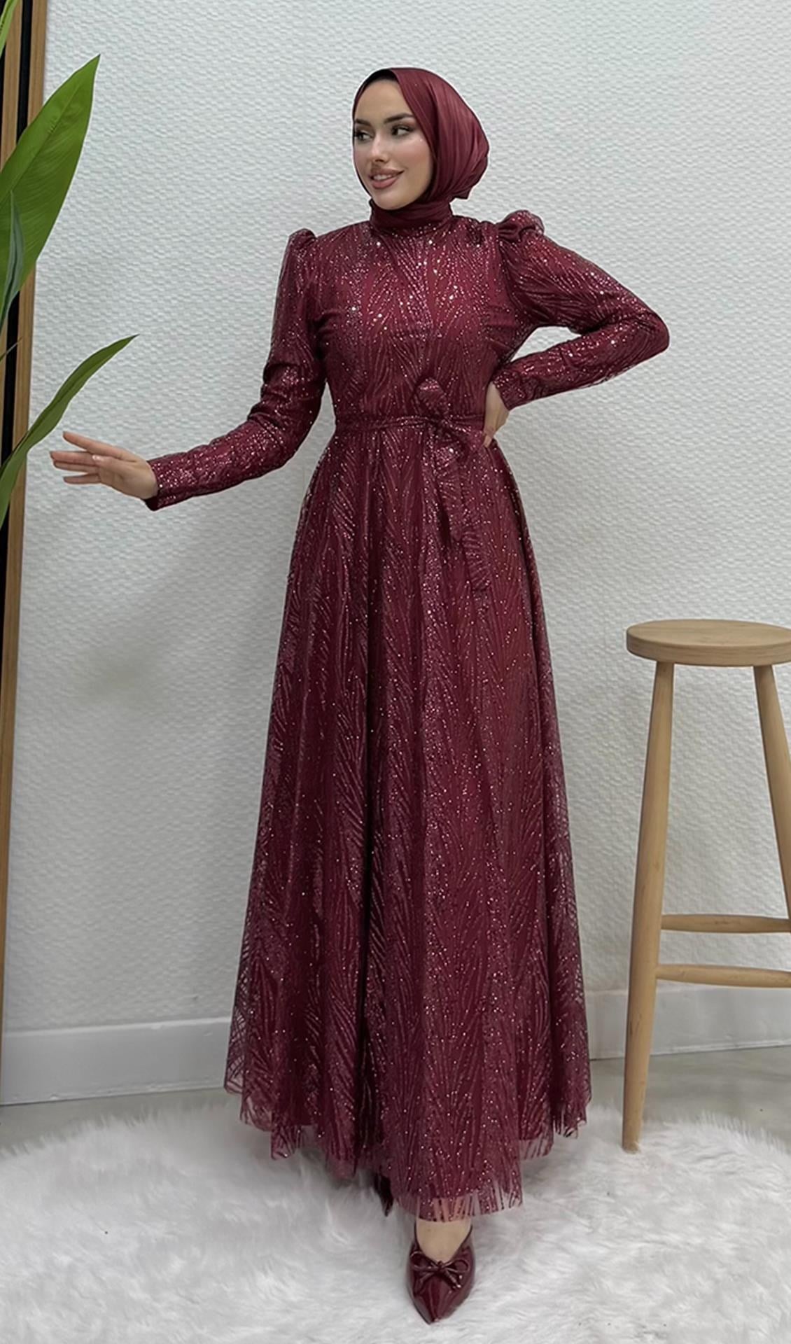 Selma Simli Abiye Bordo