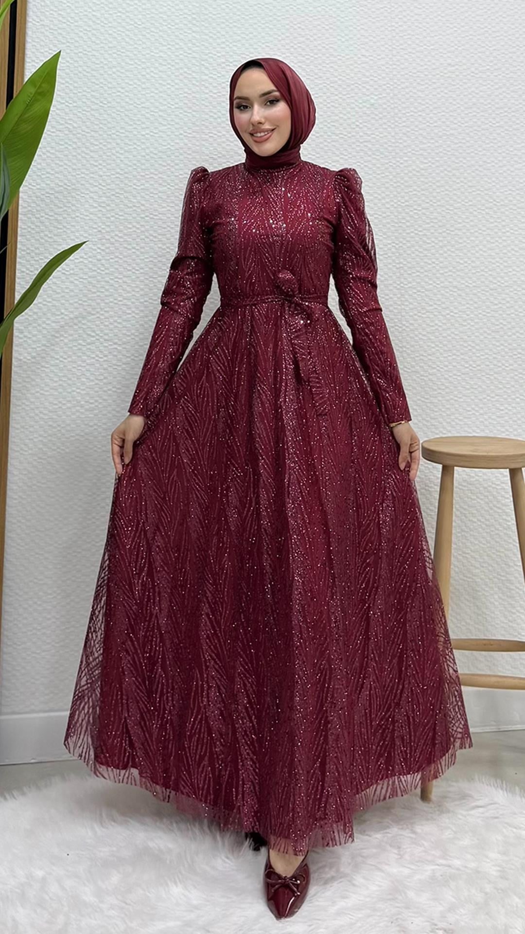 Selma Simli Abiye Bordo