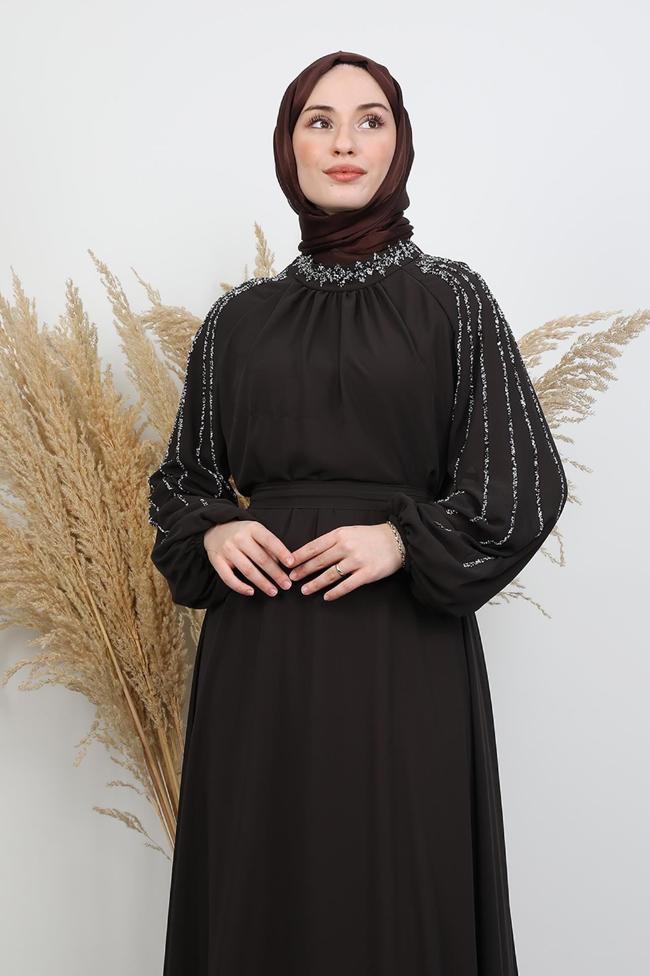 Semra Tesettür Elbise Acı Kahve