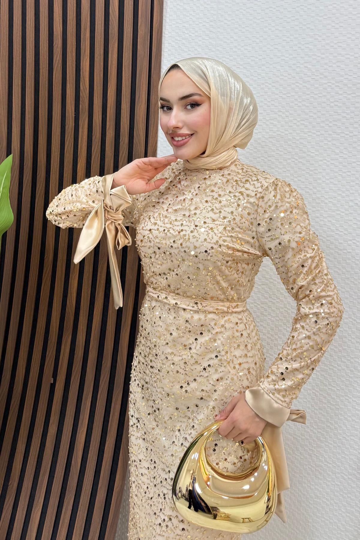 Sena Pullu Elbise Gold