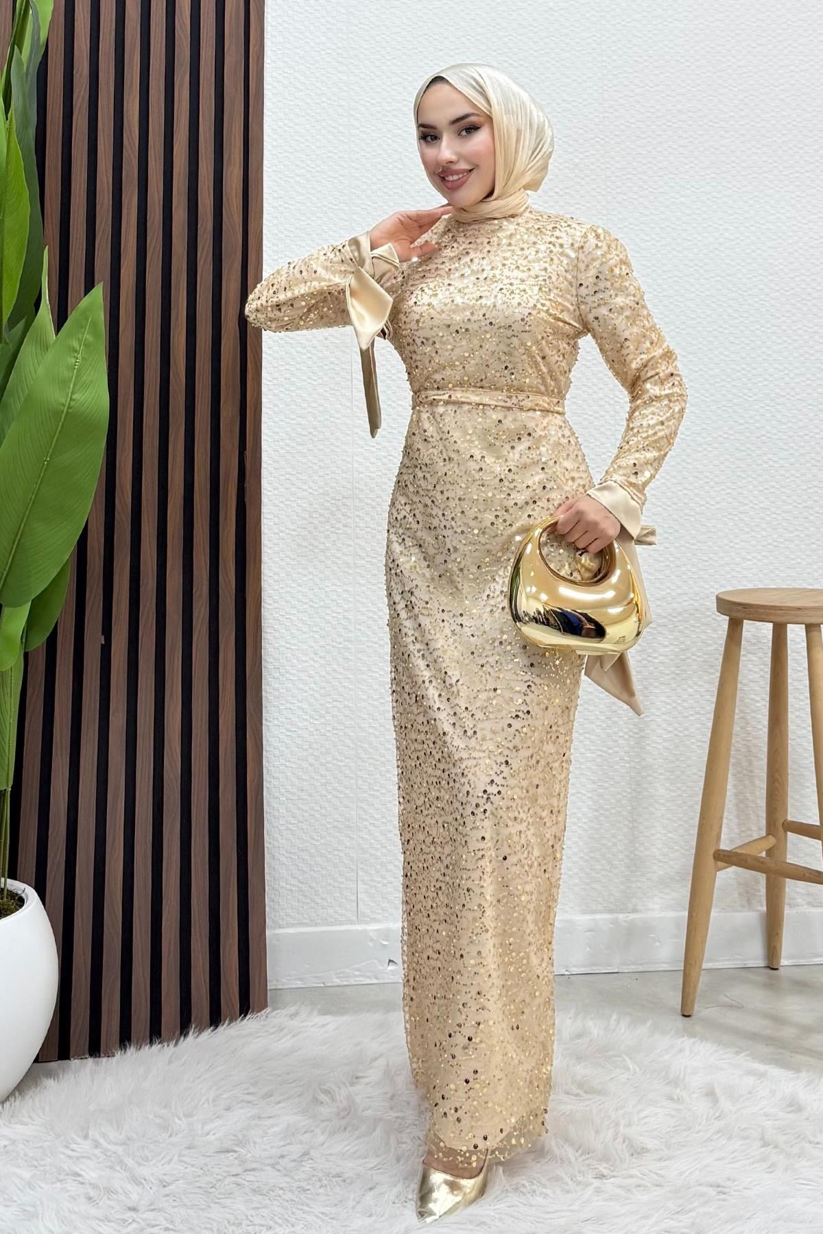 Sena Pullu Elbise Gold