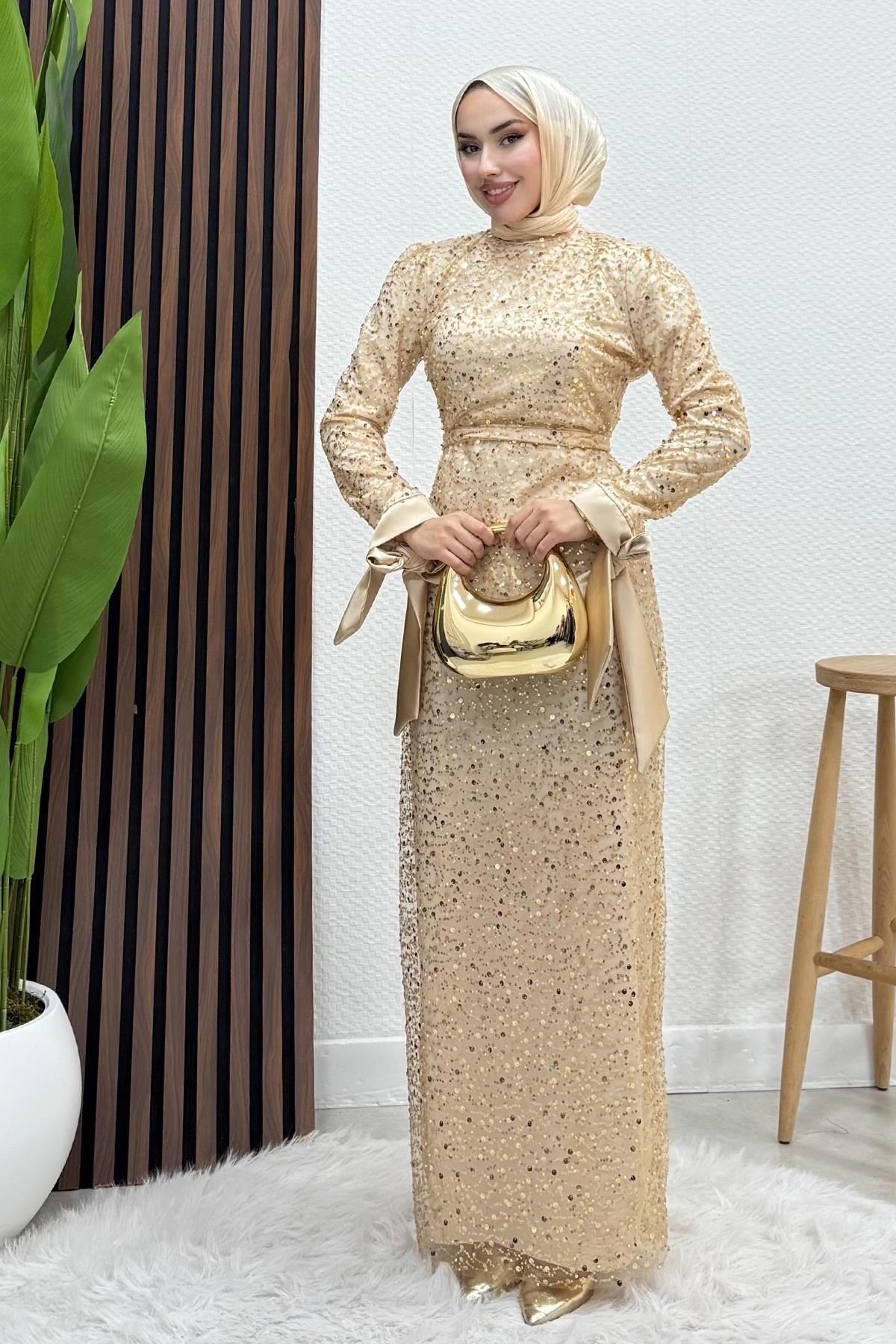 Sena Pullu Elbise Gold