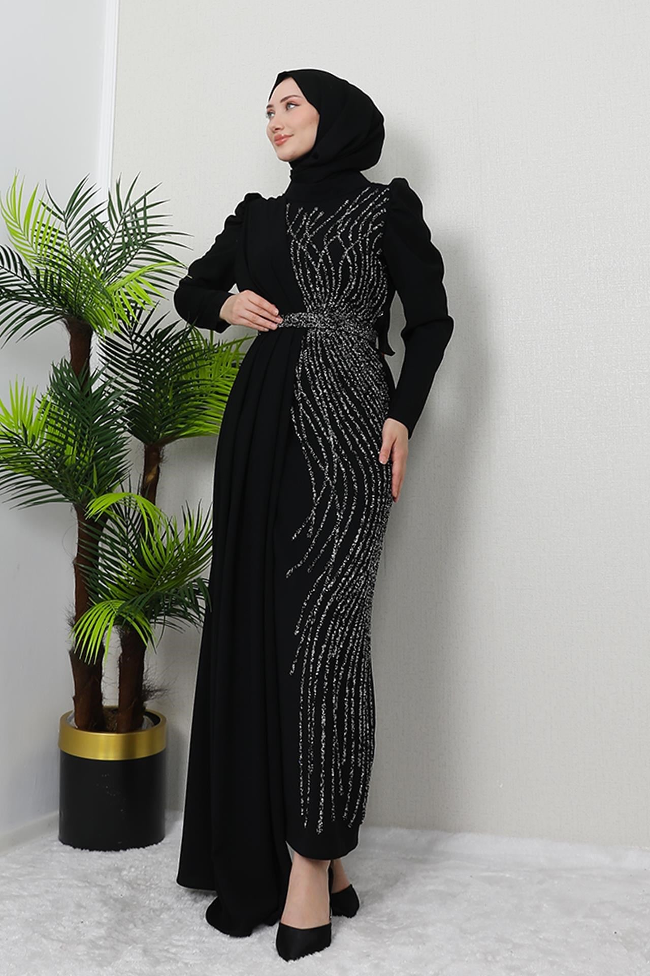 Serra Krep Elbise Siyah