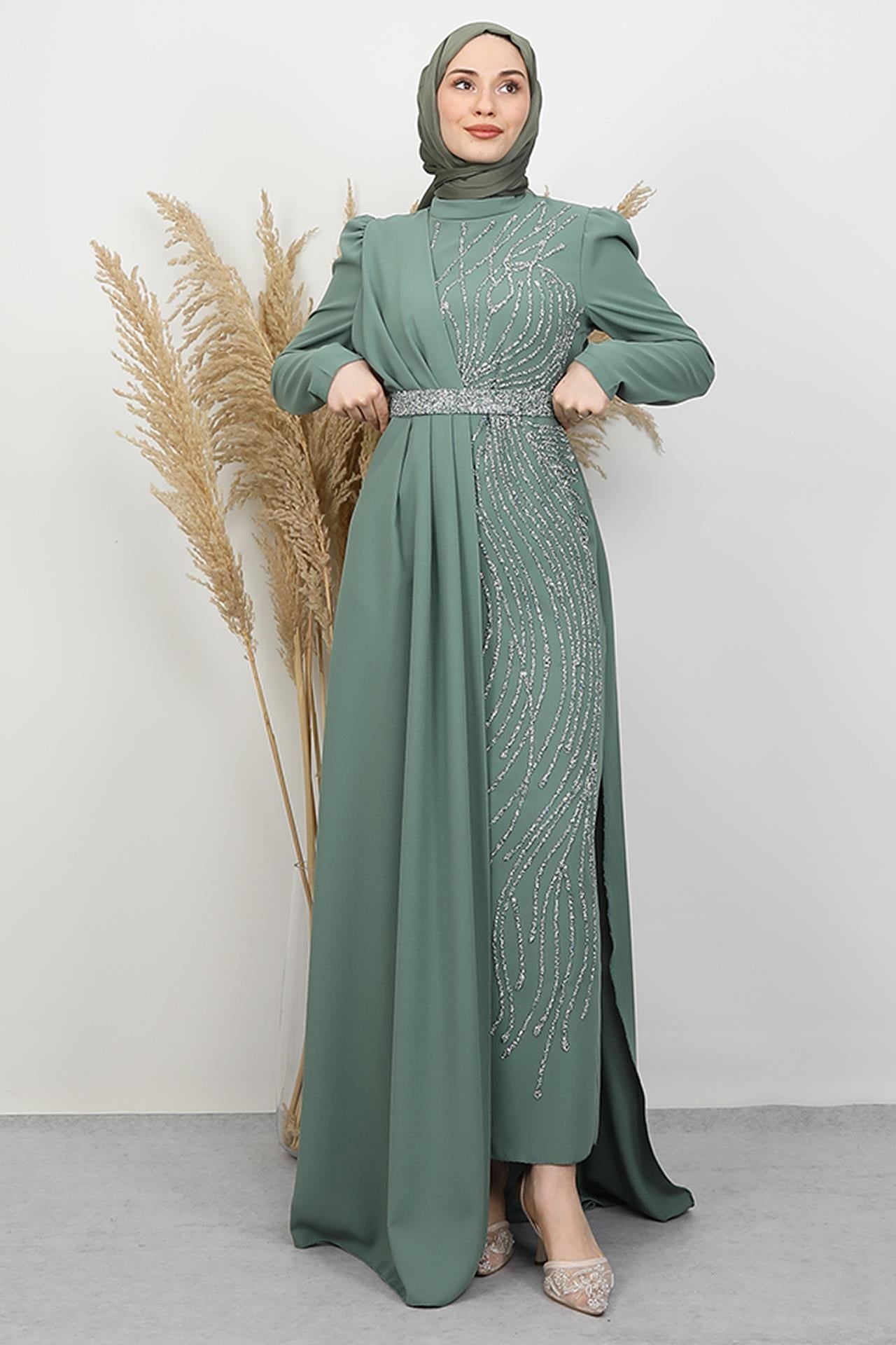 Serra Krep Elbise Soft Yeşil