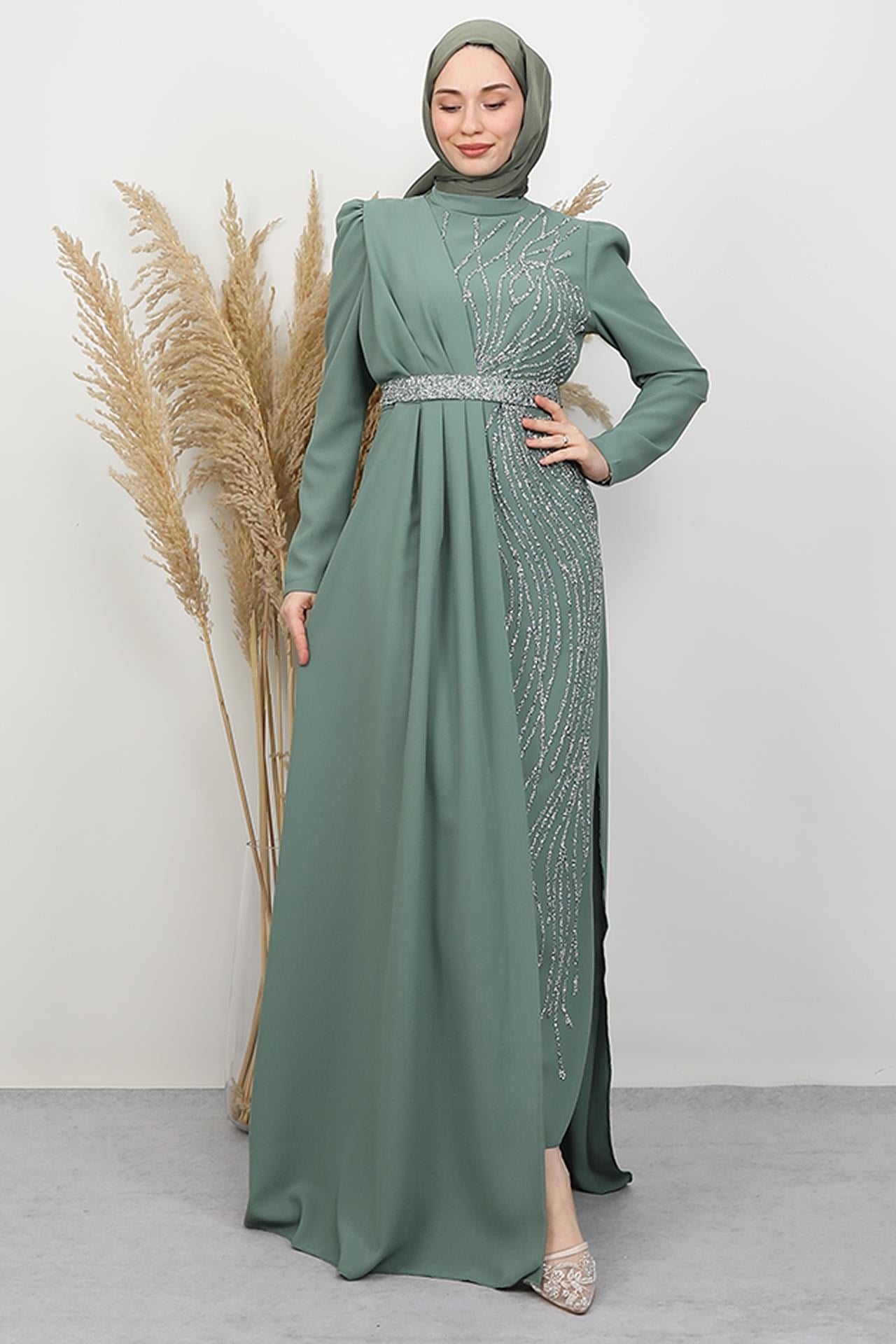 Serra Krep Elbise Soft Yeşil