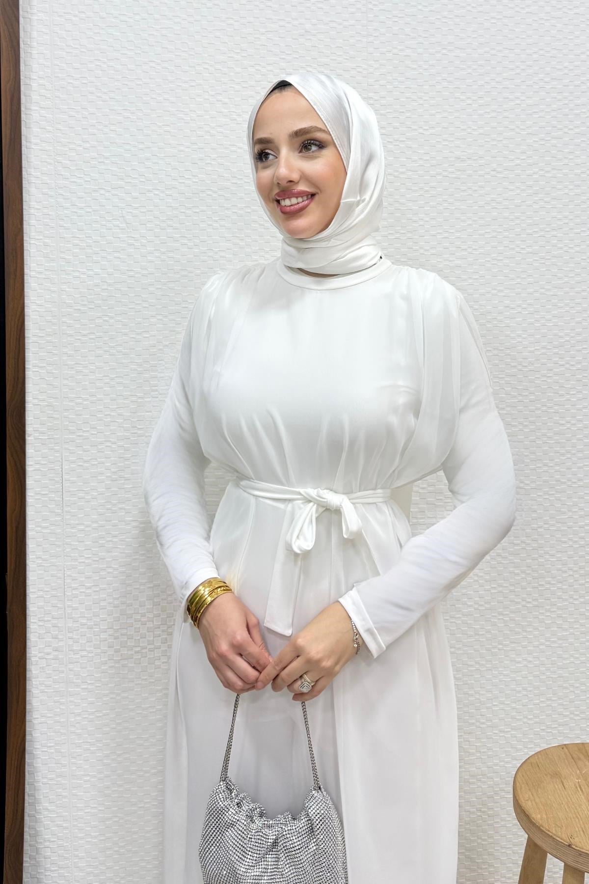 Şifon Detay Tulum Beyaz