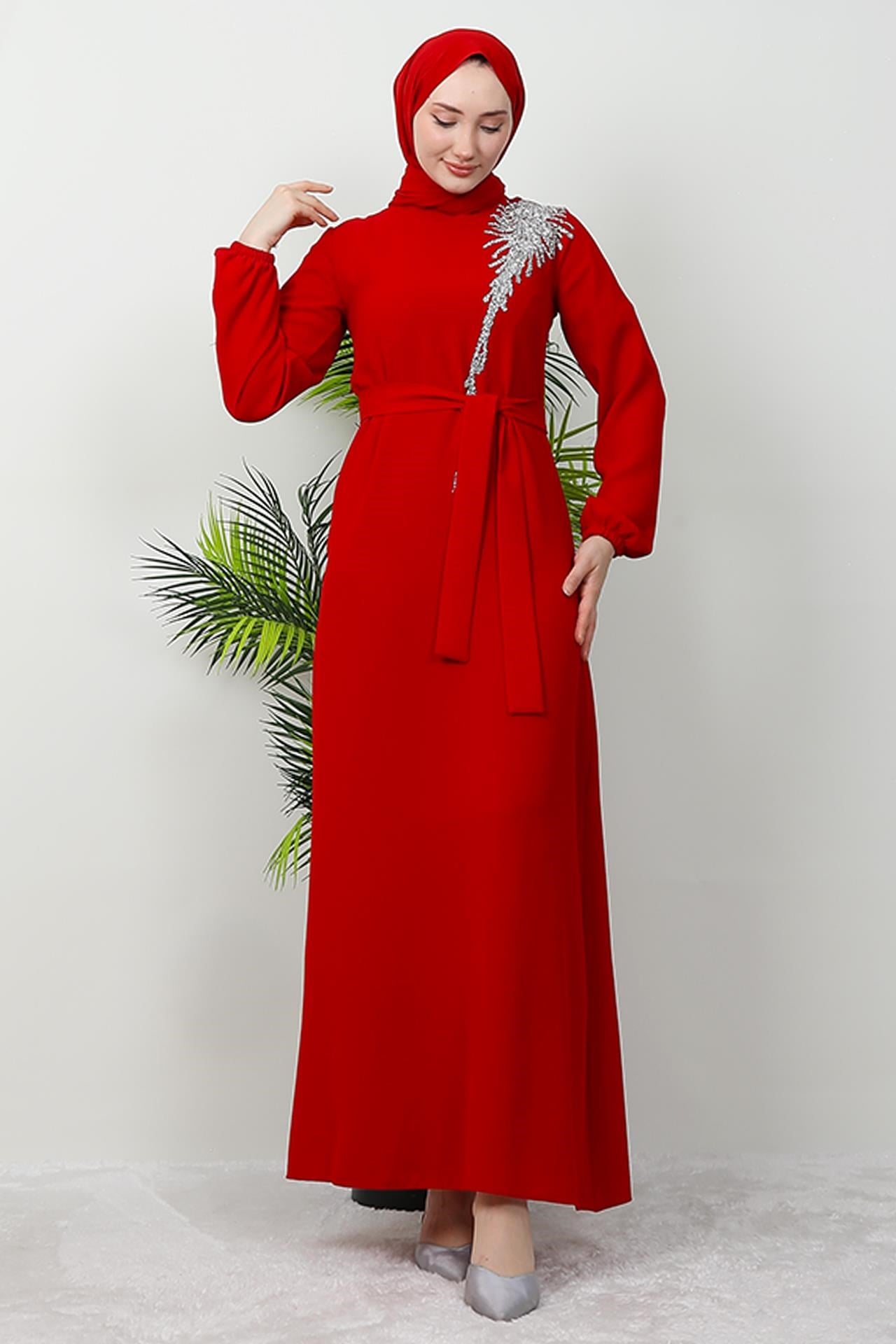 Sinem Tesettür Elbise Kırmızı
