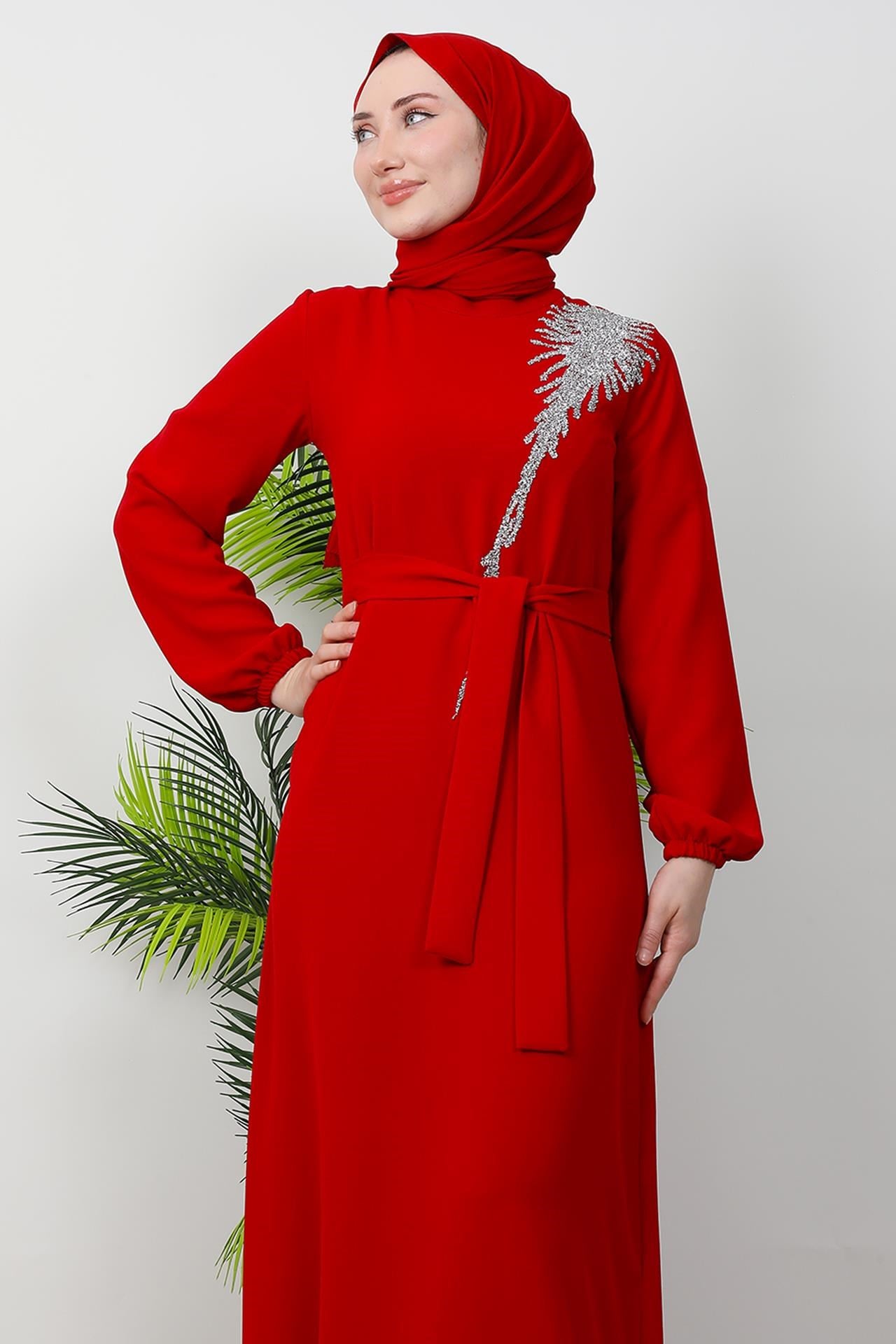 Sinem Tesettür Elbise Kırmızı