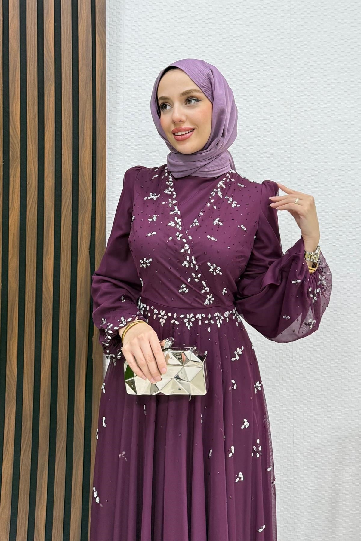 Şirin Tül Abiye Mor