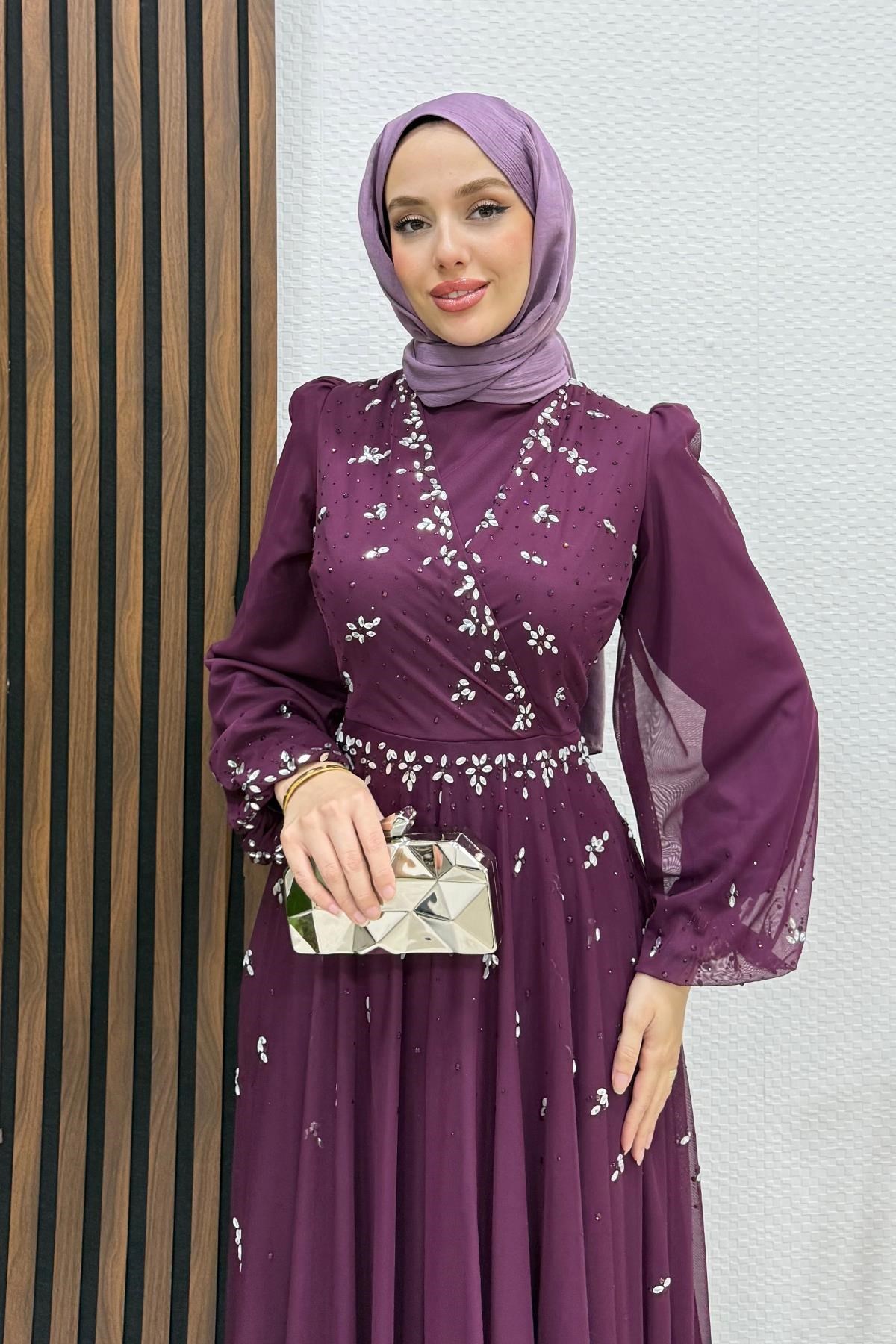 Şirin Tül Abiye Mor
