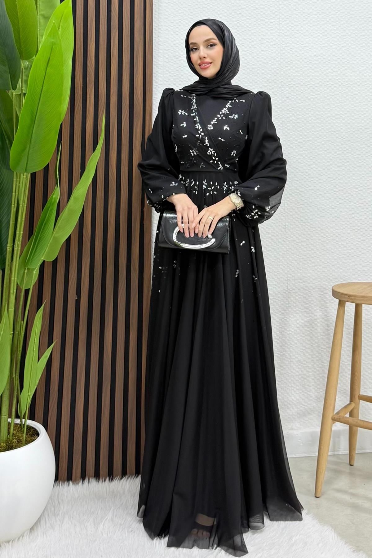 Şirin Tül Abiye Siyah
