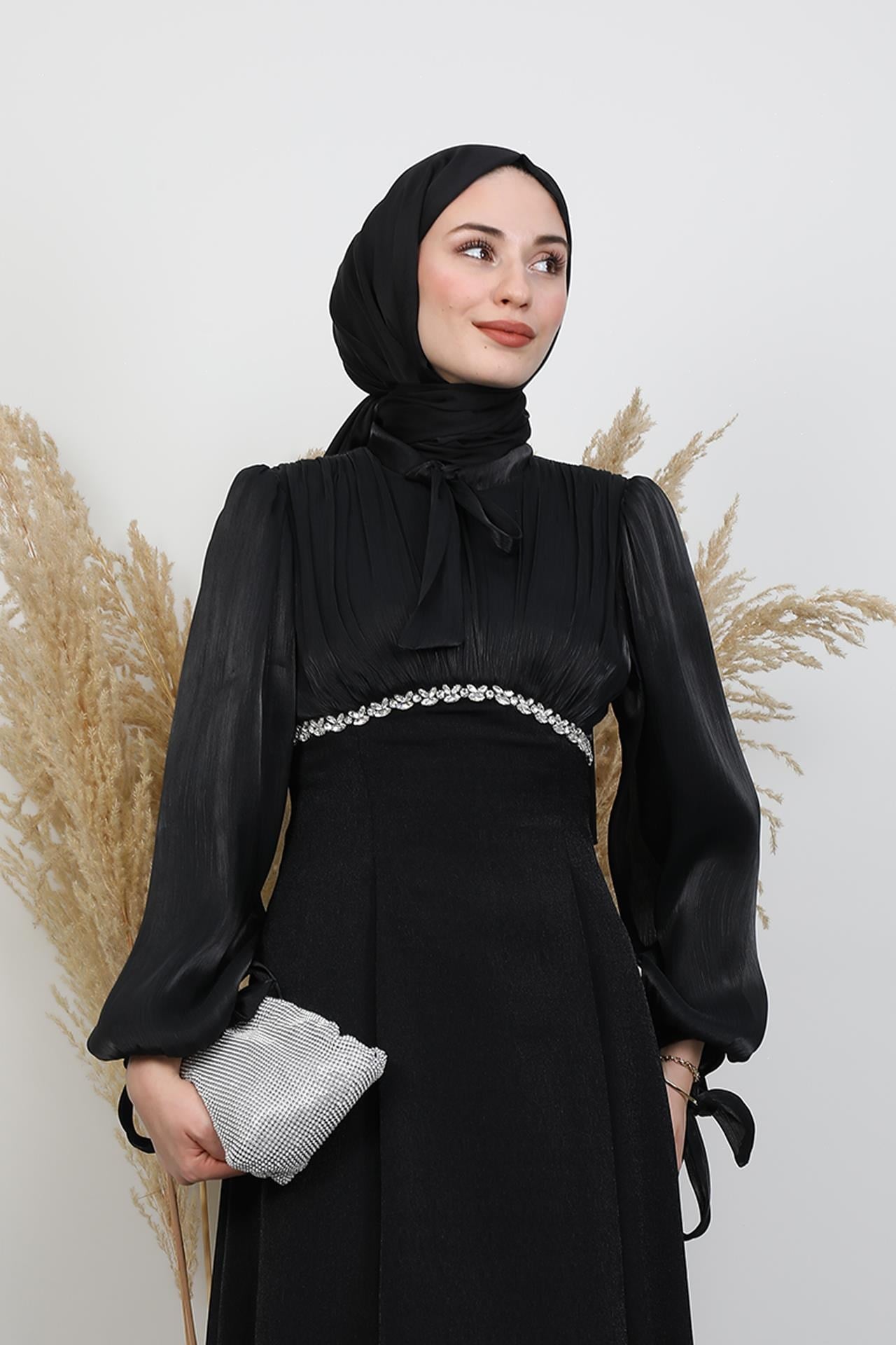 Tanyeli Taş Detay Abiye Siyah