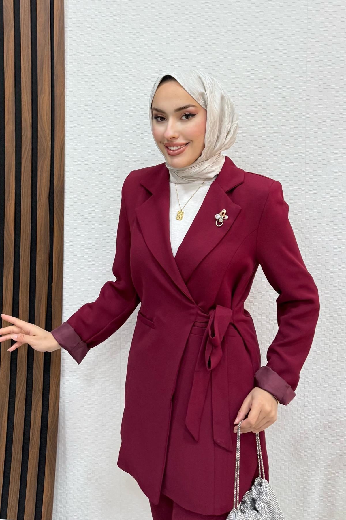 Taşlı Broşürlü Takım Bordo