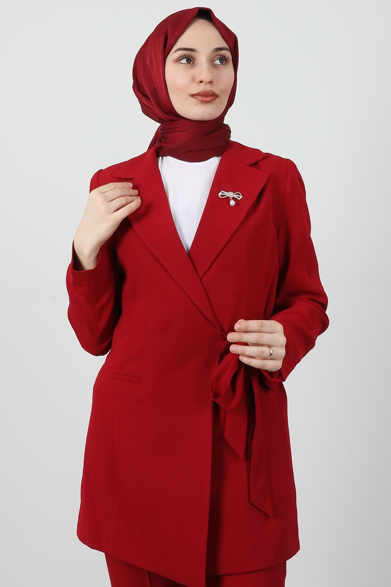 Taşlı Broşürlü Takım Bordo