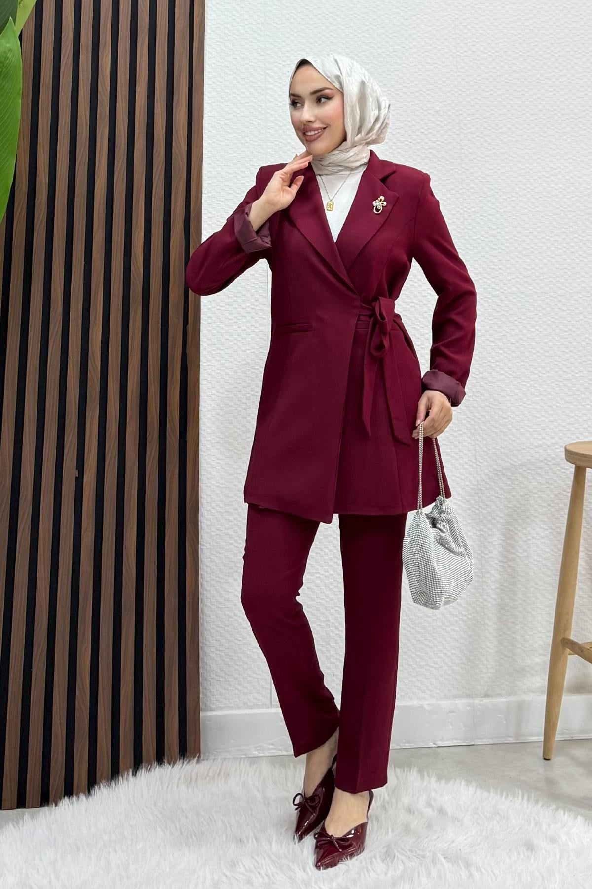 Taşlı Broşürlü Takım Bordo