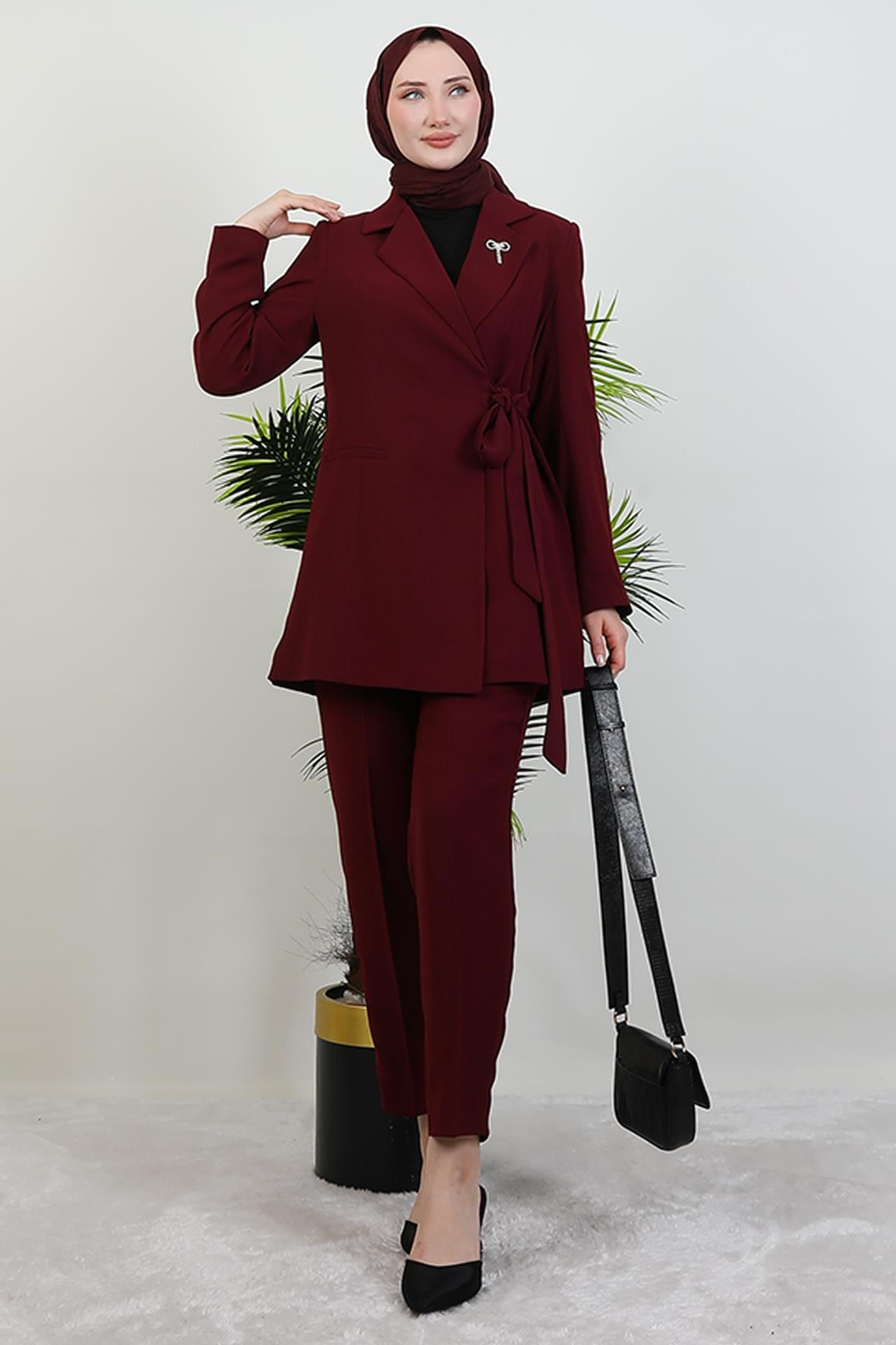 Taşlı Broşürlü Takım Koyu Bordo