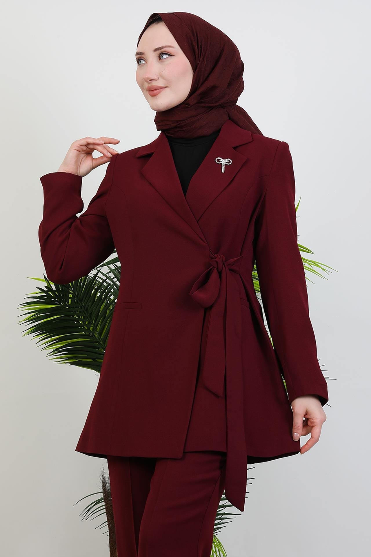 Taşlı Broşürlü Takım Koyu Bordo