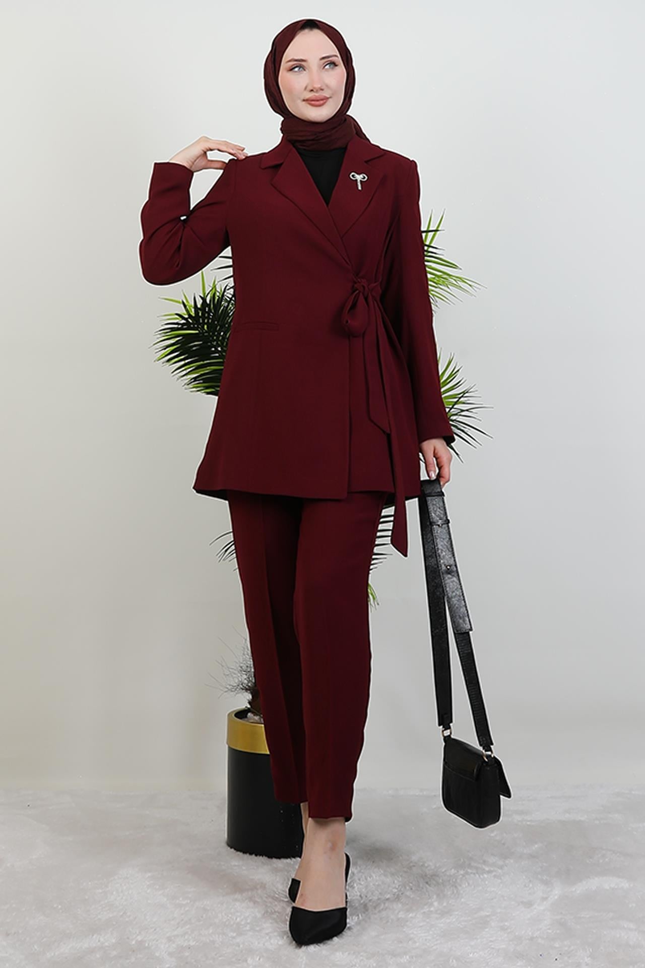 Taşlı Broşürlü Takım Koyu Bordo