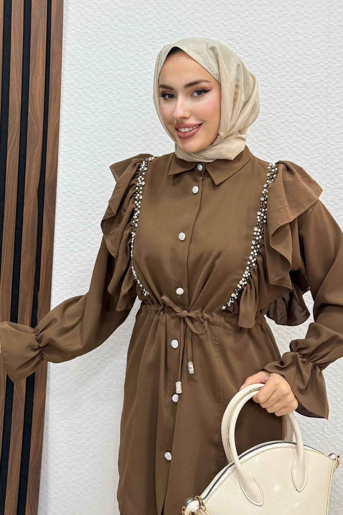 Taşlı Linda Takım Kahve