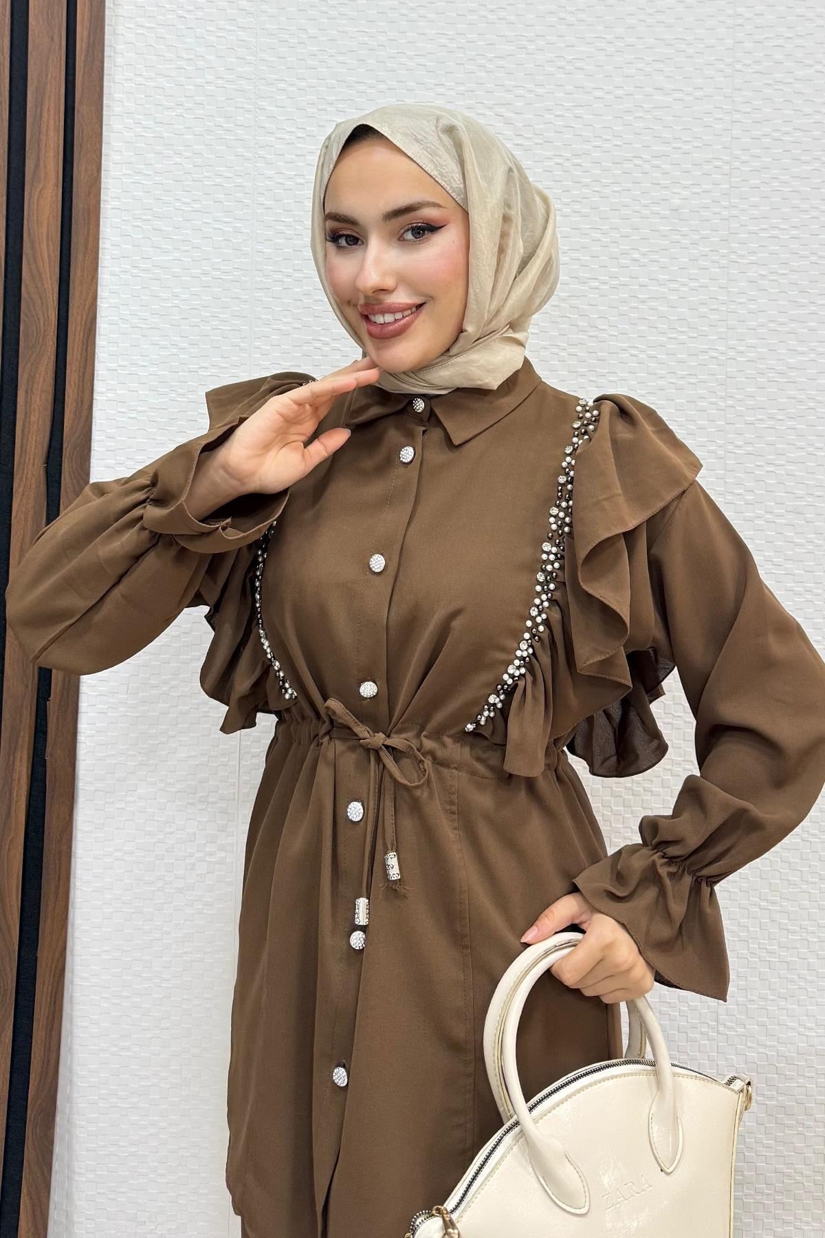 Taşlı Linda Takım Kahve