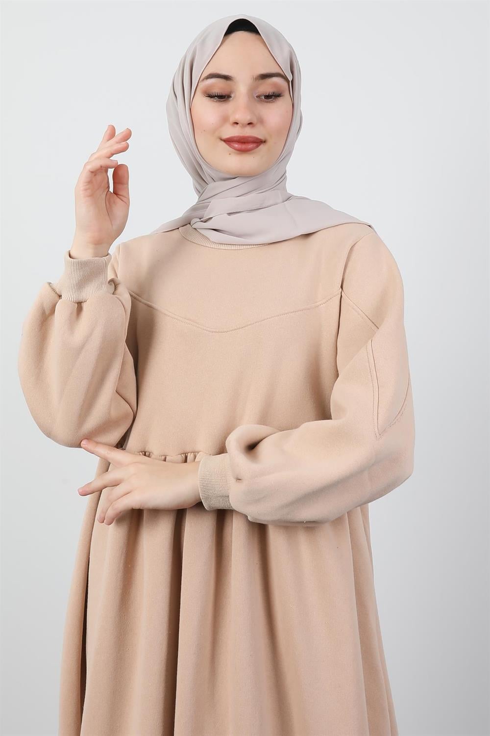 Tesettür Sweat Elbise Sütlü Kahve