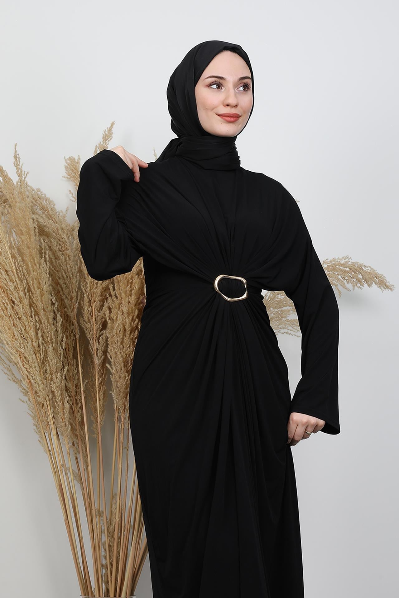Toka Detay Sandy Elbise Siyah