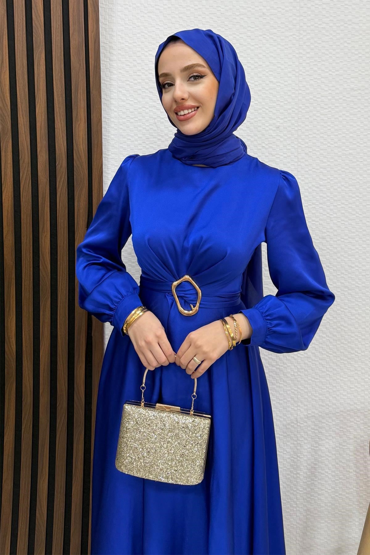 Tokalı Çapraz Bağlama Abiye Gece Mavi