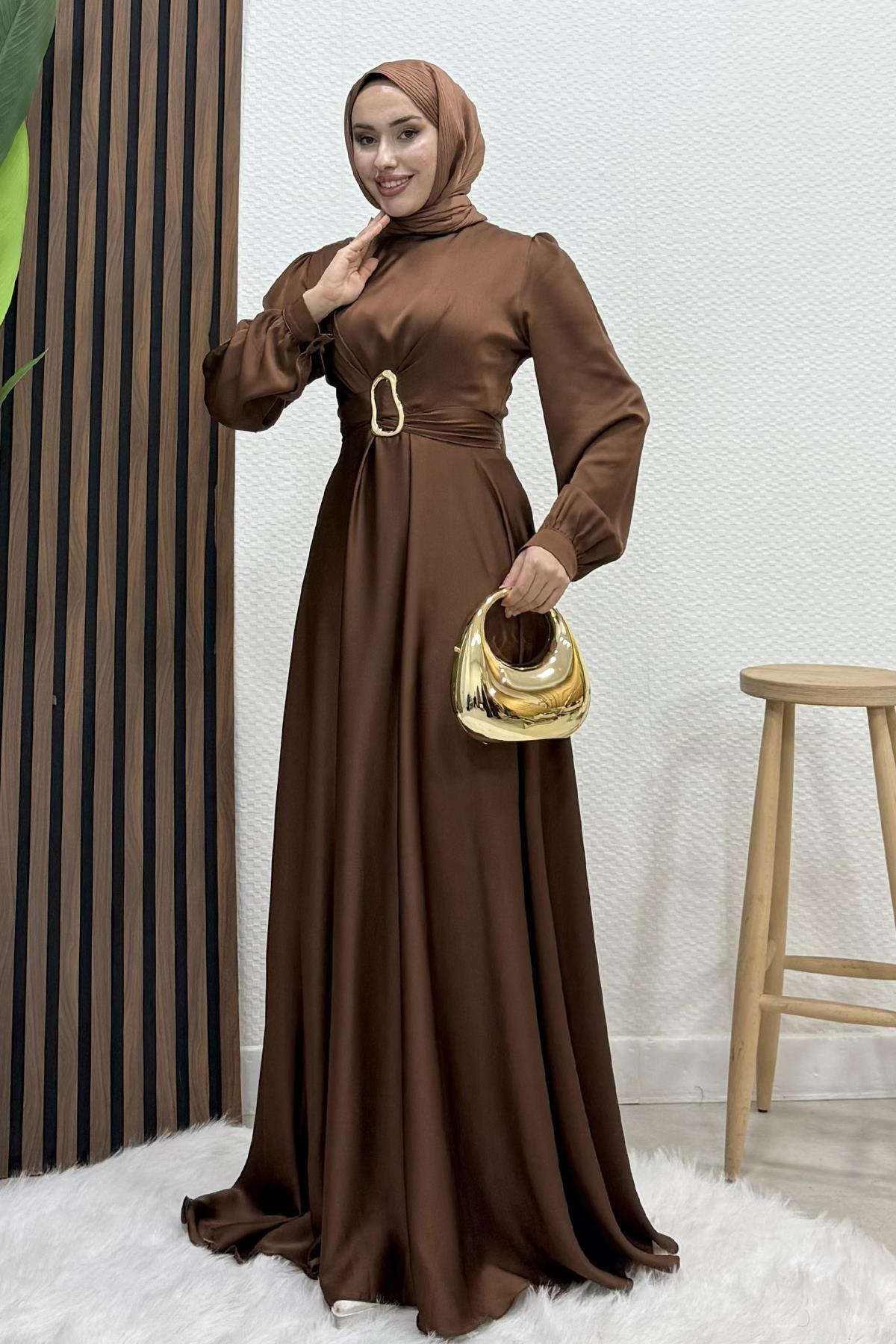 Tokalı Çapraz Bağlama Abiye Kahve