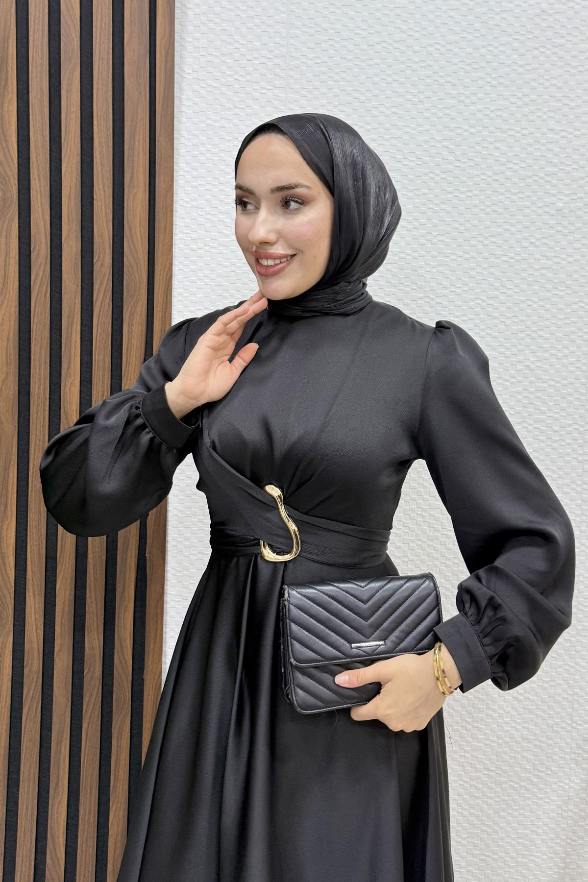 Tokalı Çapraz Bağlama Abiye Siyah