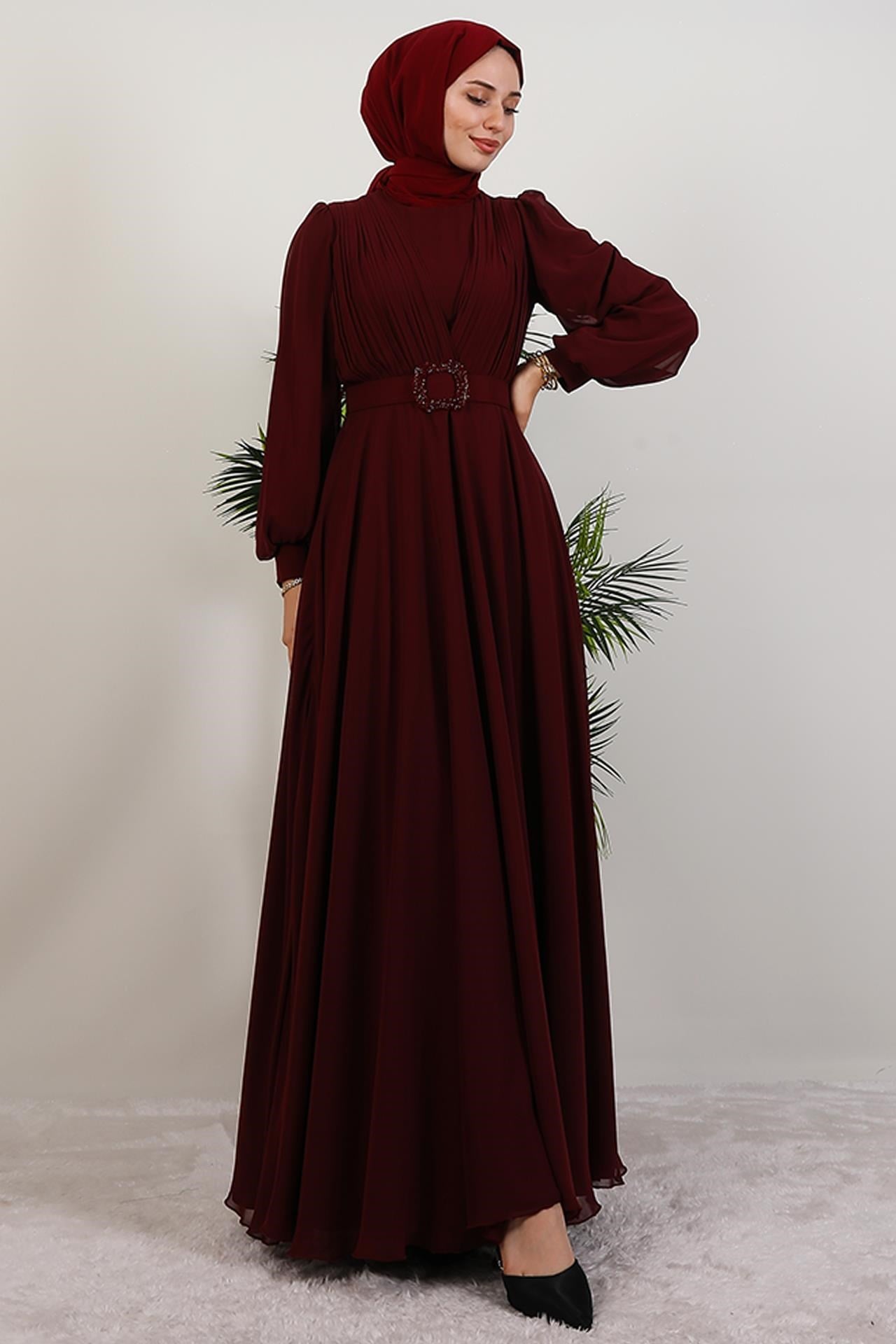 Tuğba Şifon Elbise Bordo