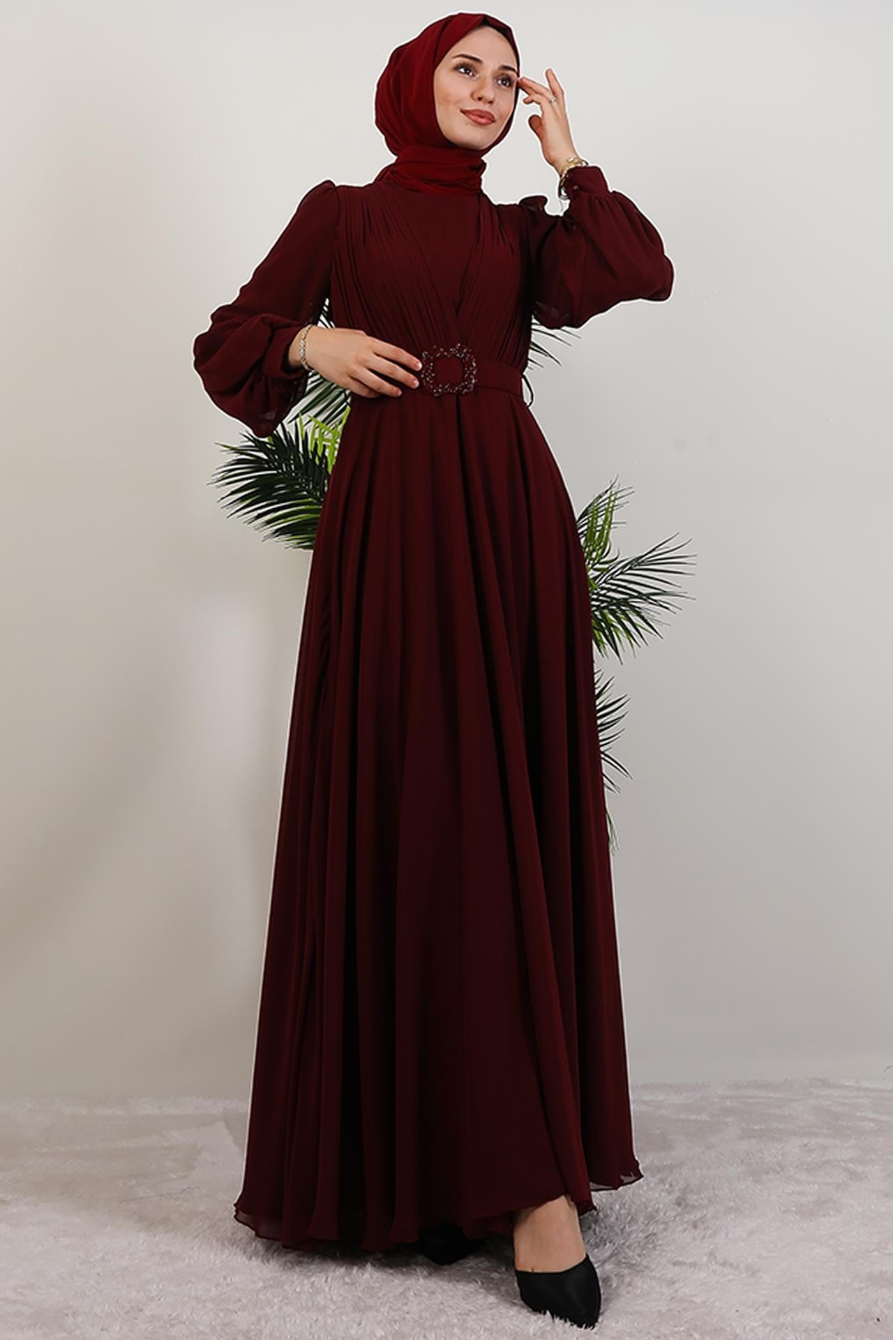Tuğba Şifon Elbise Bordo