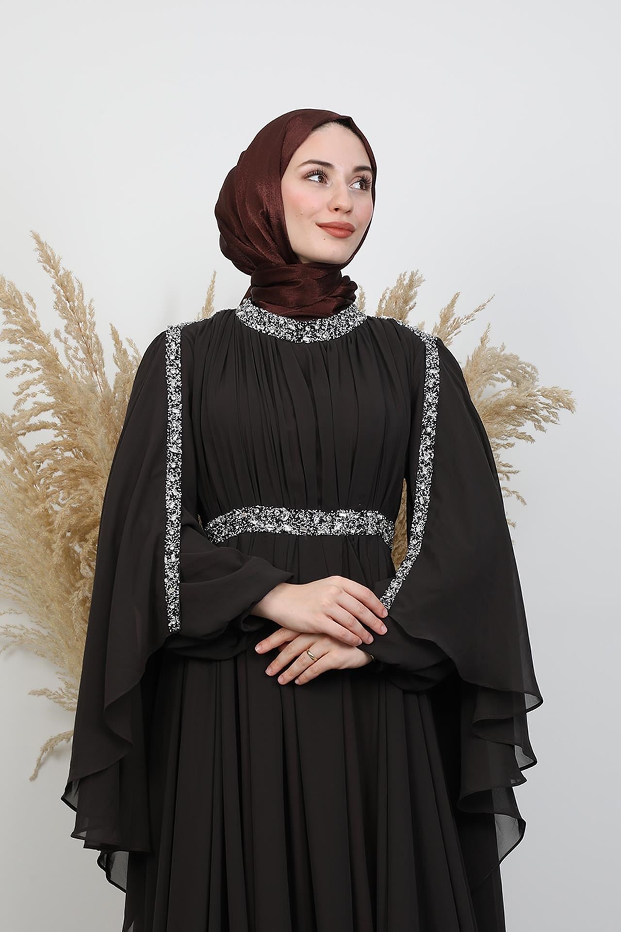 Tutku Şifon Abiye Acı Kahve