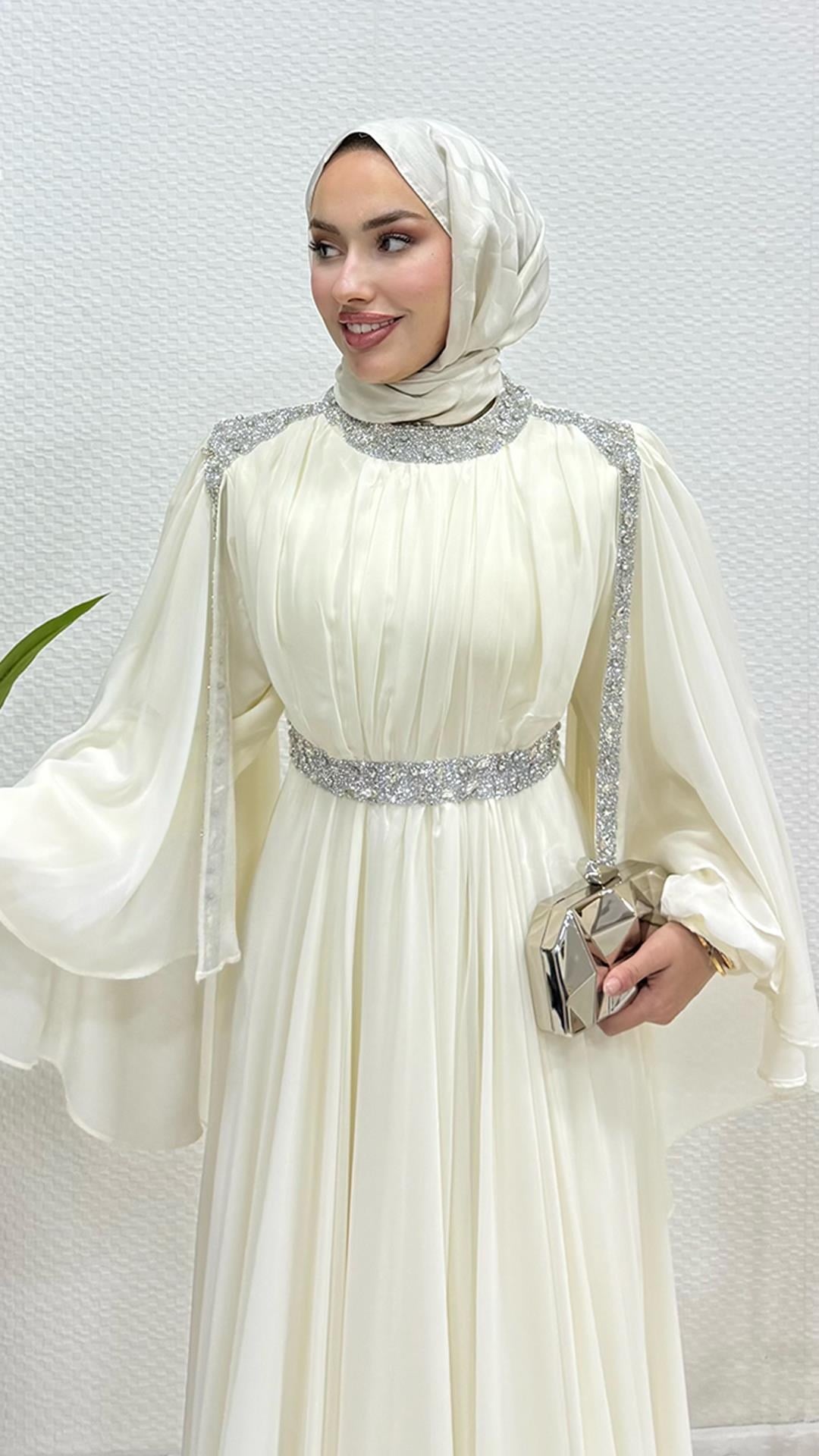Tutku Şifon Abiye Beyaz