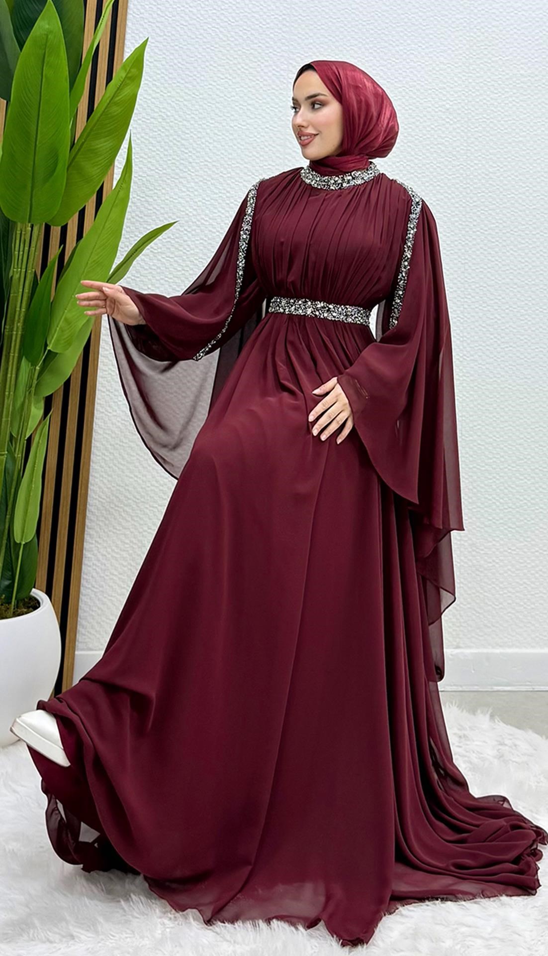 Tutku Şifon Abiye Bordo