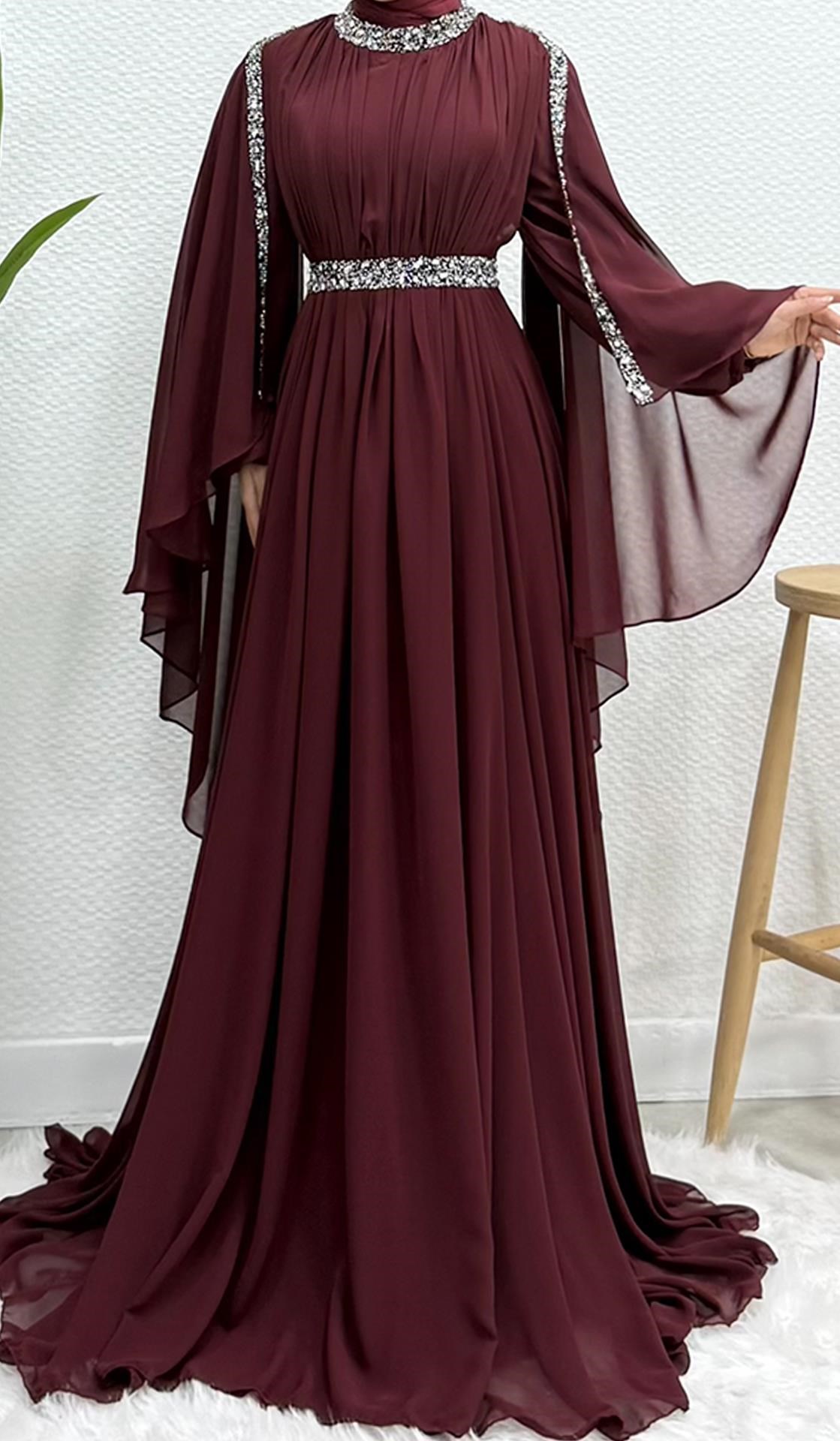 Tutku Şifon Abiye Bordo