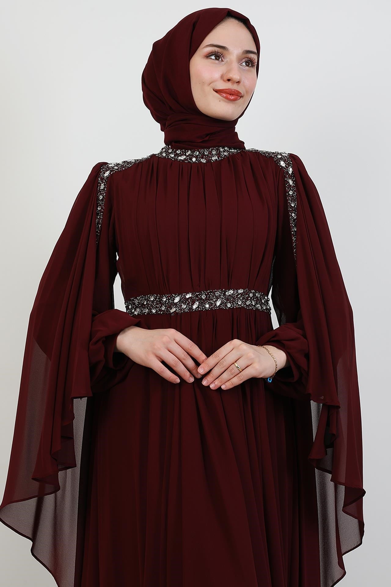 Tutku Şifon Abiye Bordo