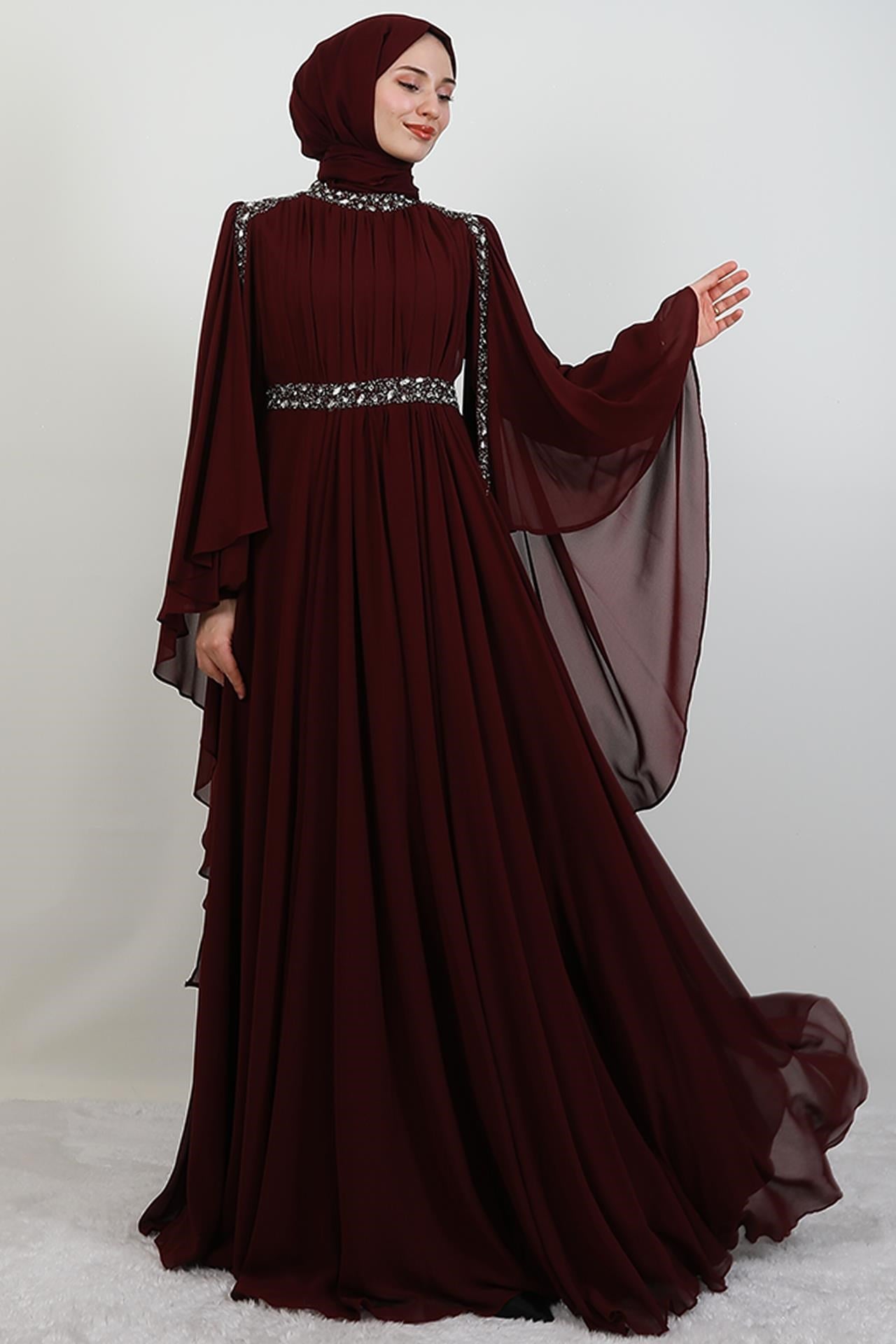 Tutku Şifon Abiye Bordo