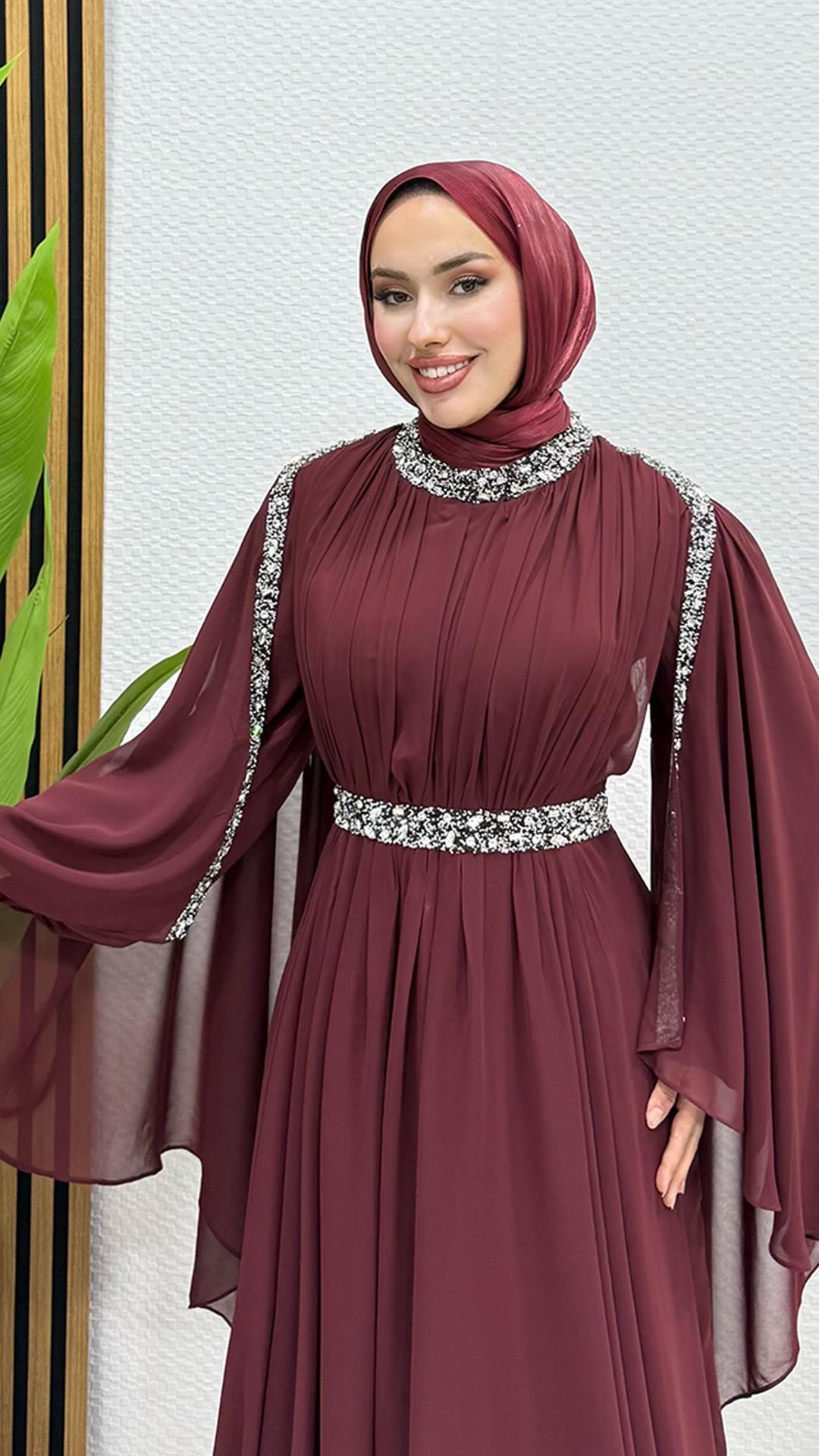 Tutku Şifon Abiye Bordo